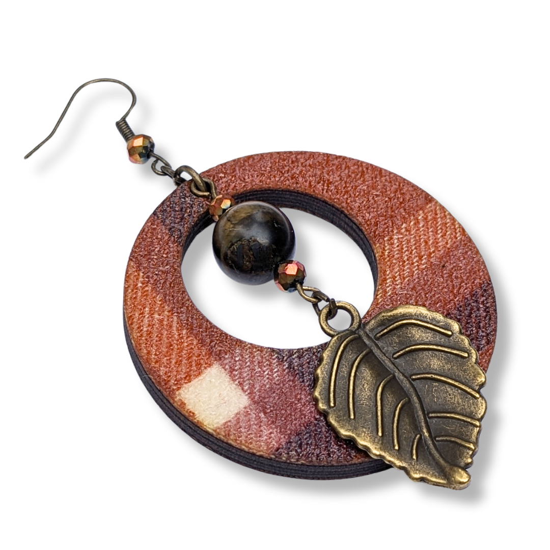 Autumn Woods Flannel Hoop Earrings