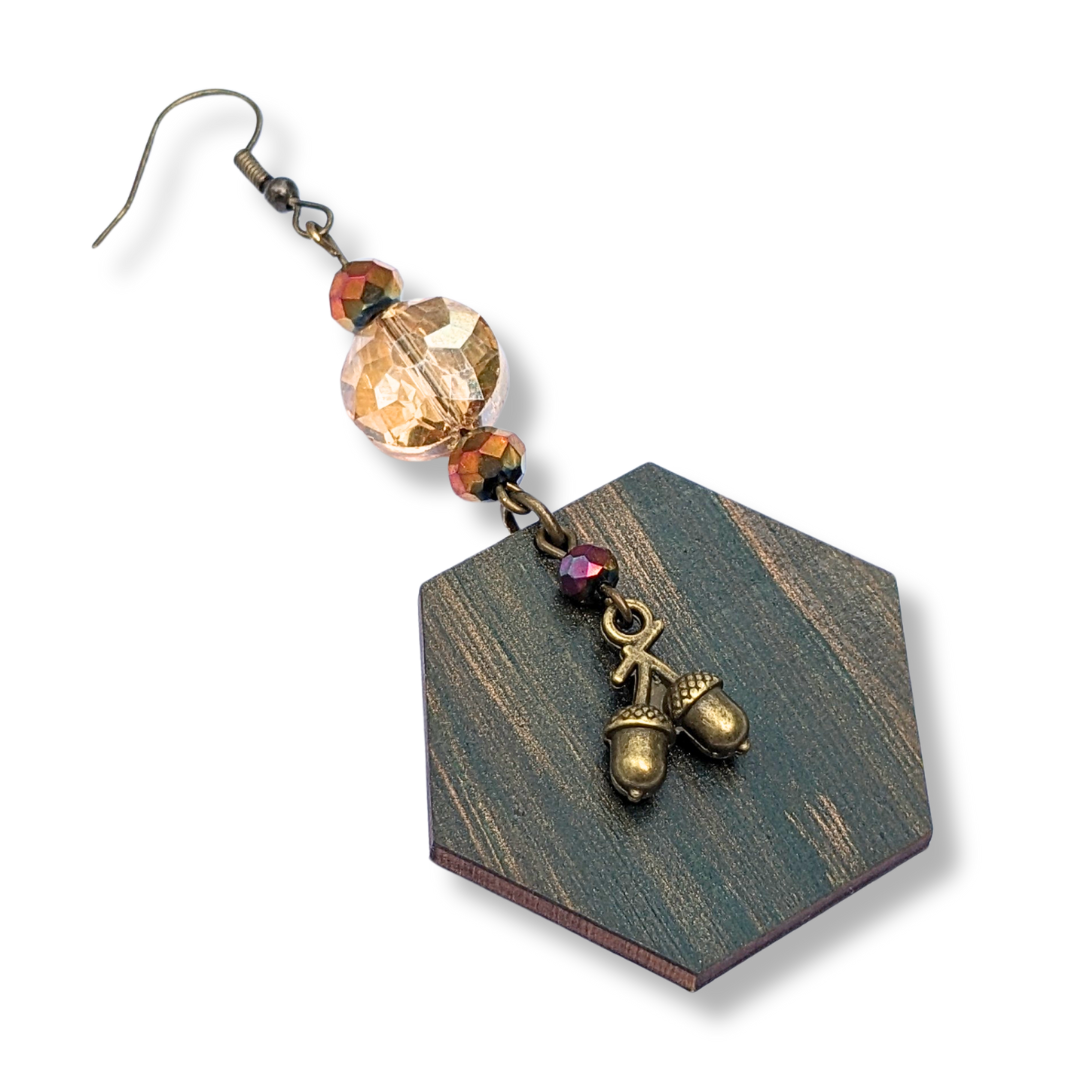 Autumn Woods Green Hexagon Earrings