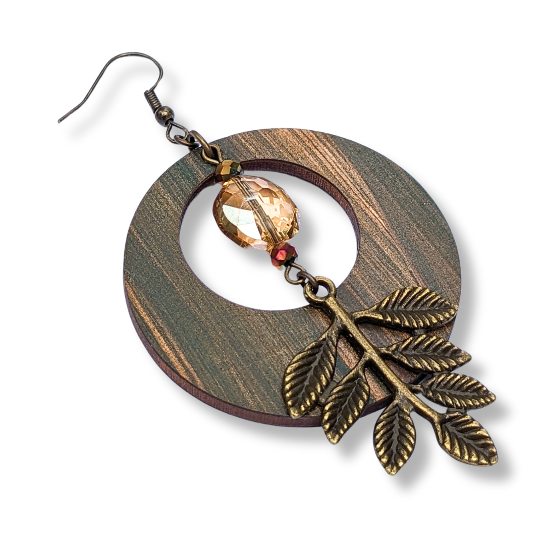 Autumn Woods Green Hoop Earrings