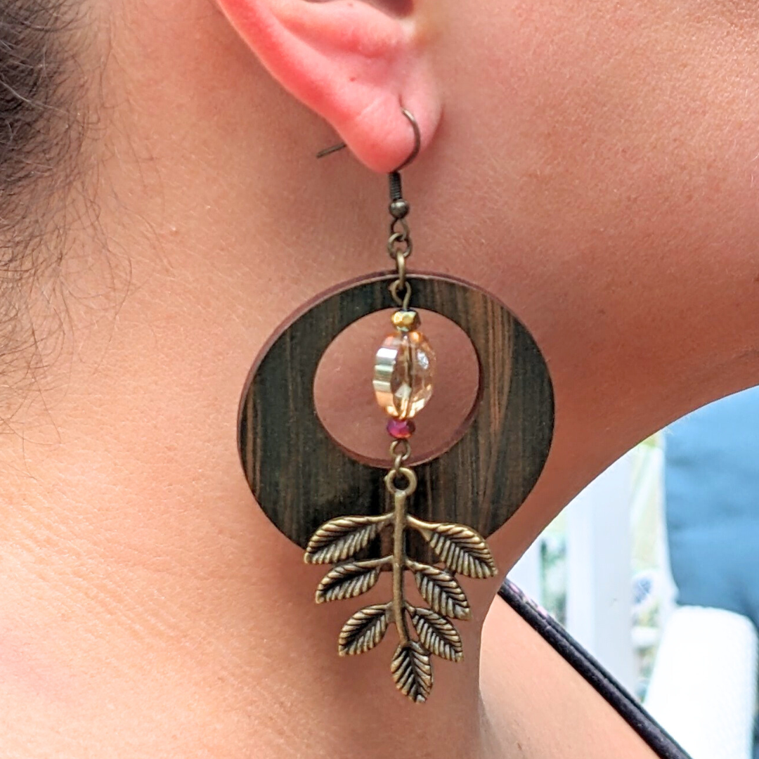 Autumn Woods Green Hoop Earrings