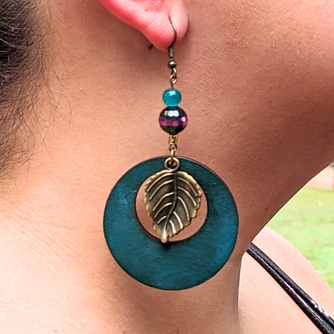 Autumn Woods Teal Hoop Earrings