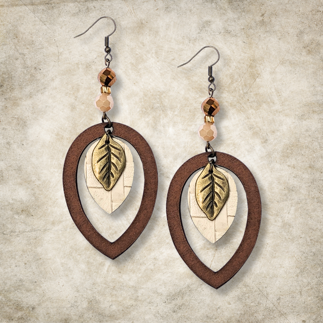 Autumn Woods Brown and Biege Teardrop Earrings