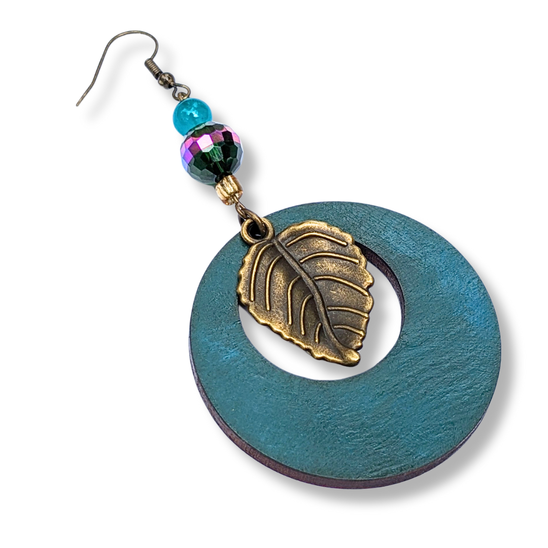 Autumn Woods Teal Hoop Earrings