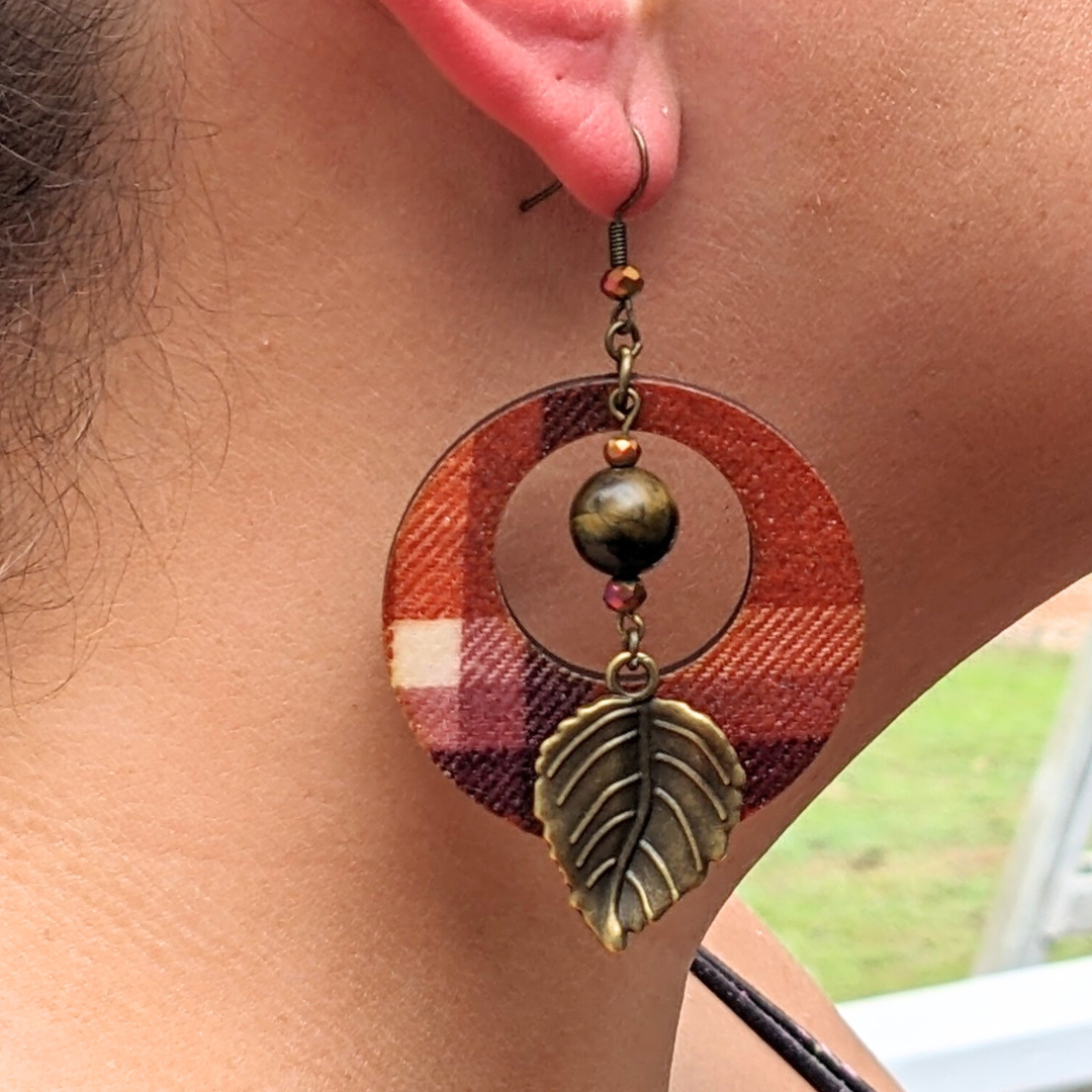 Autumn Woods Flannel Hoop Earrings