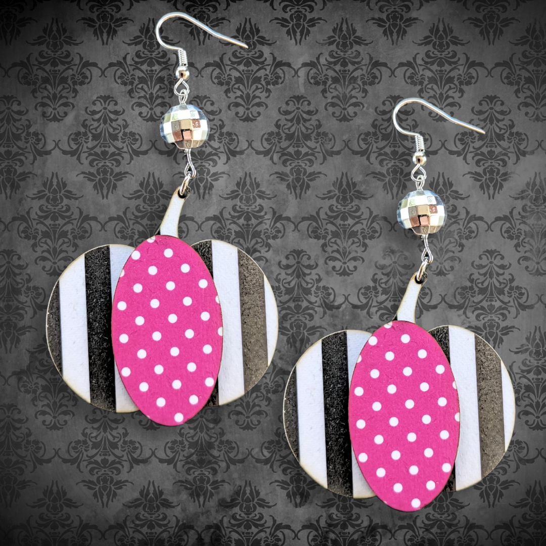 Hey Boo! Black/White with Pink Pumpkin Earrings
