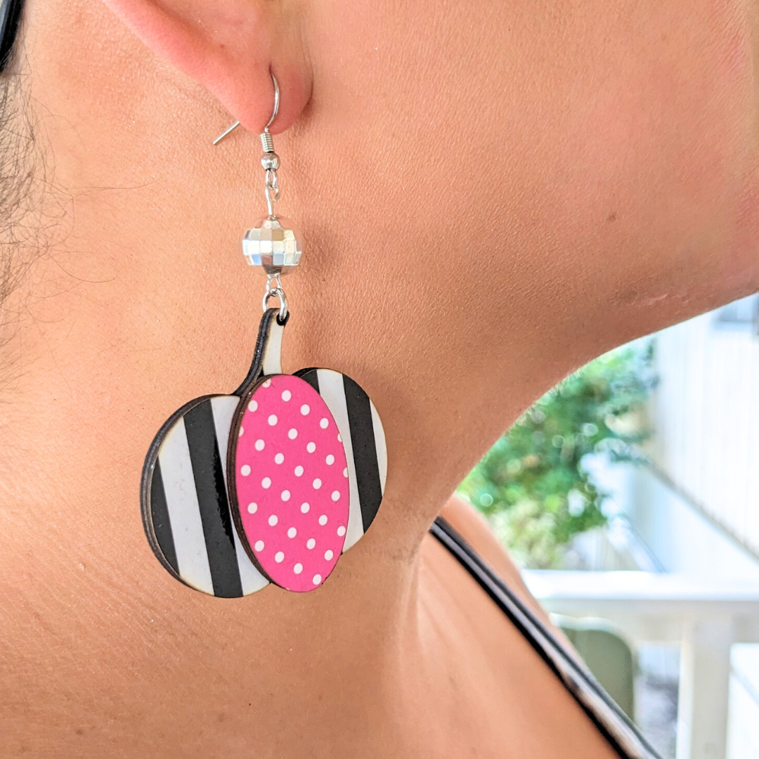 Hey Boo! Black/White with Pink Pumpkin Earrings