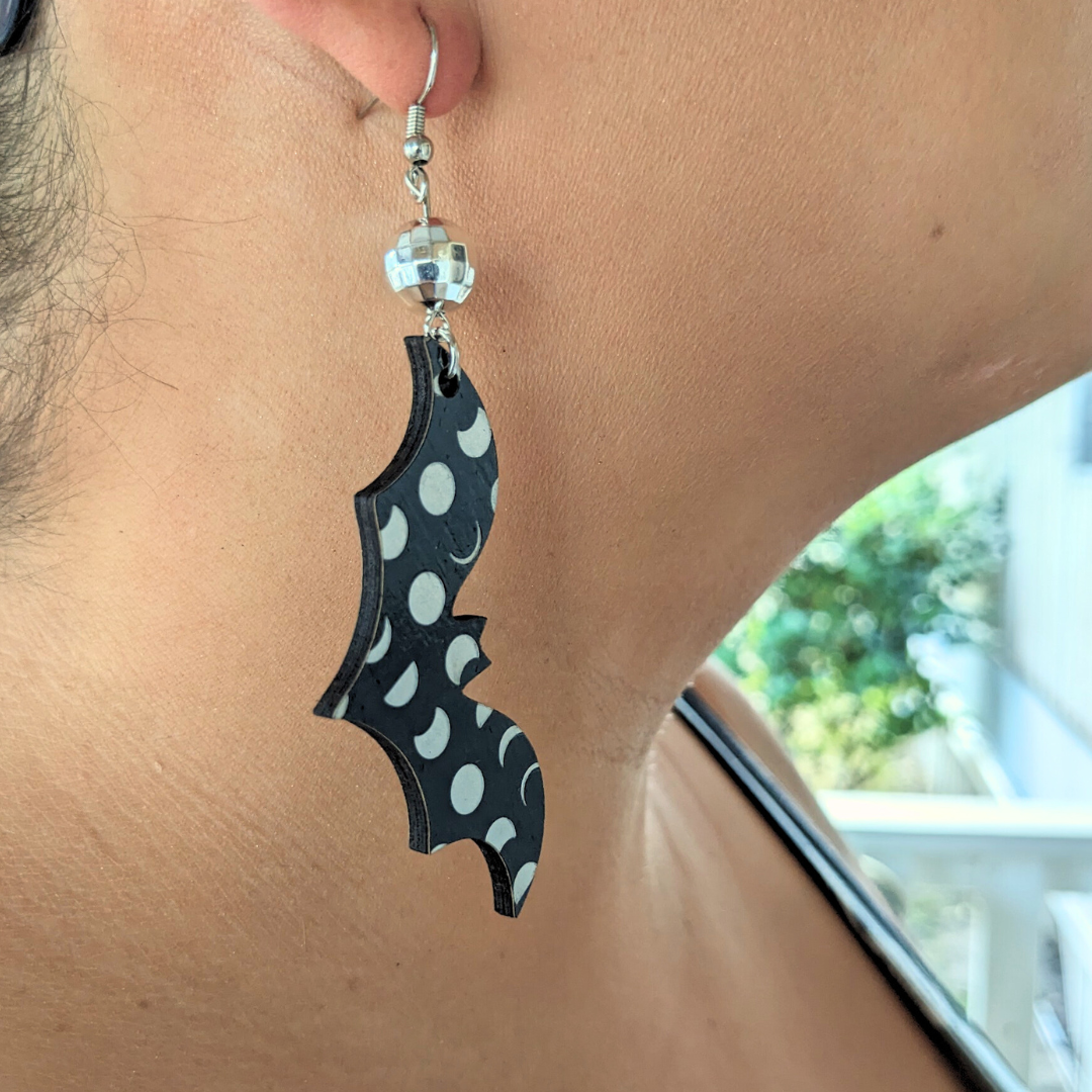 Hey Boo! Moon Phases Bats Earrings