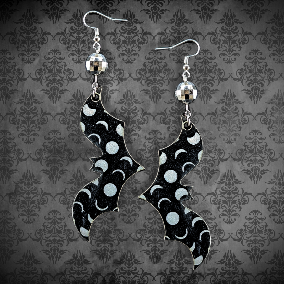 Hey Boo! Moon Phases Bats Earrings