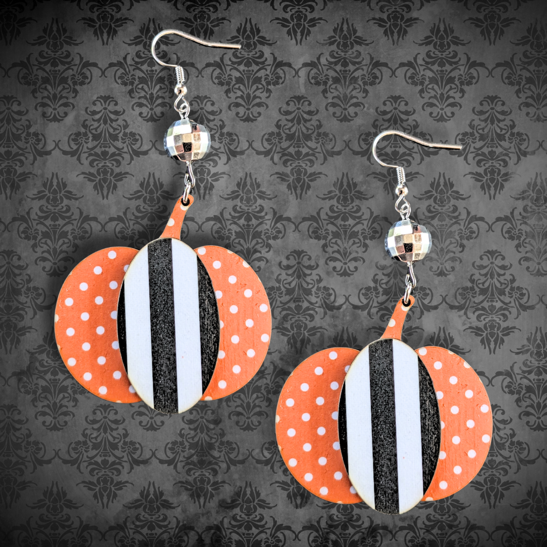 Hey Boo! Orange with Black/White Pumpkin Earrings