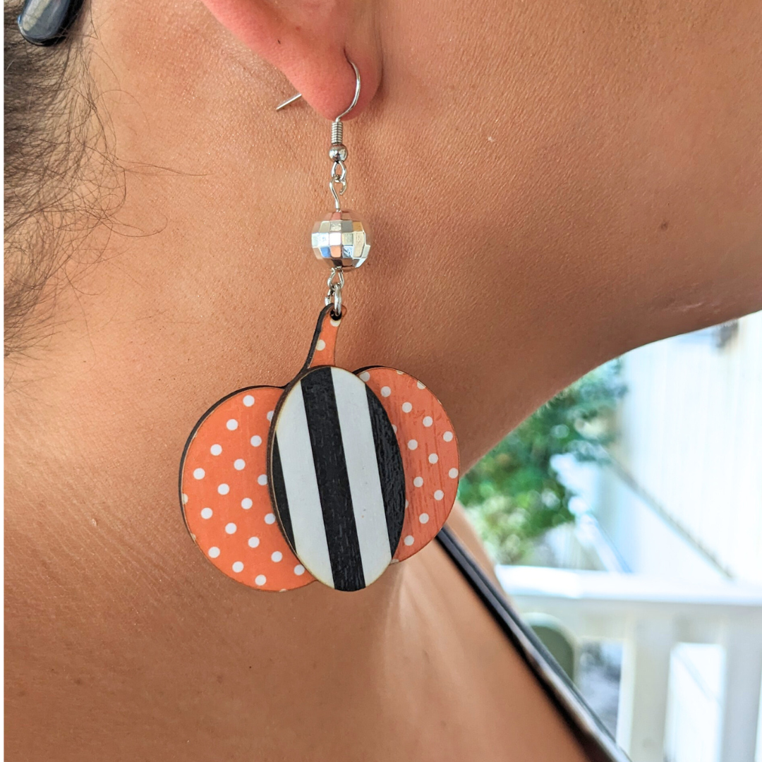 Hey Boo! Orange with Black/White Pumpkin Earrings