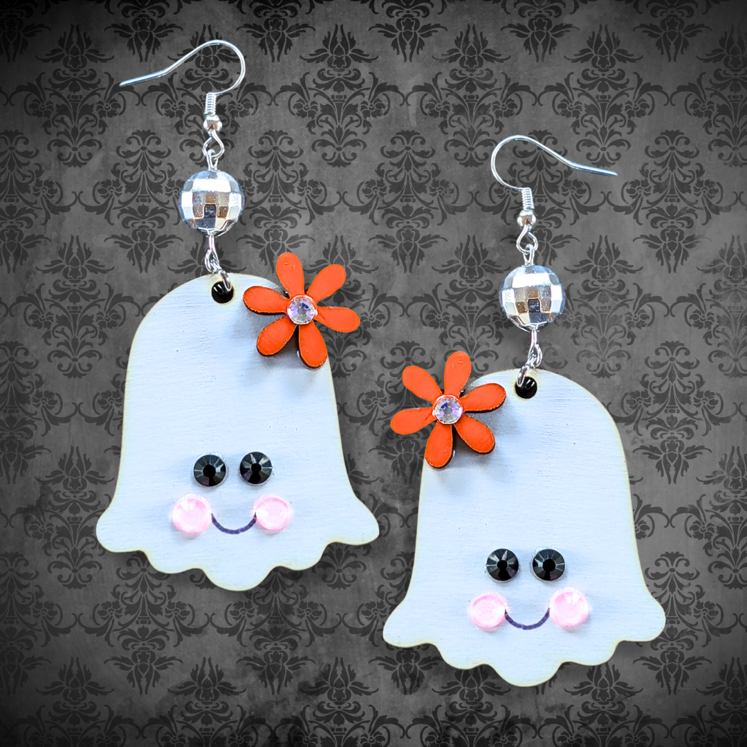 Hey Boo! Orange Flower Ghost Earrings