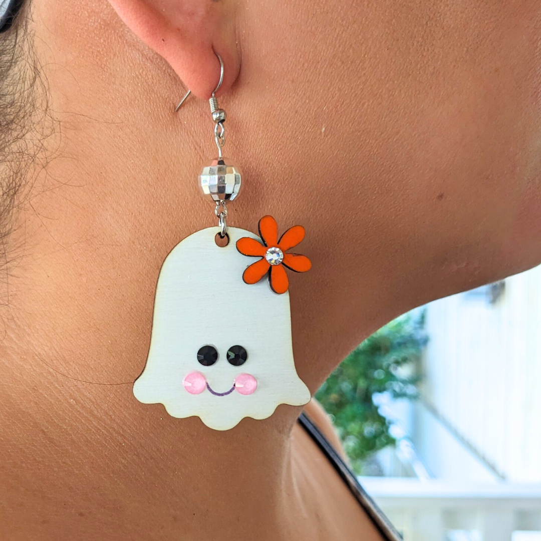 Hey Boo! Orange Flower Ghost Earrings