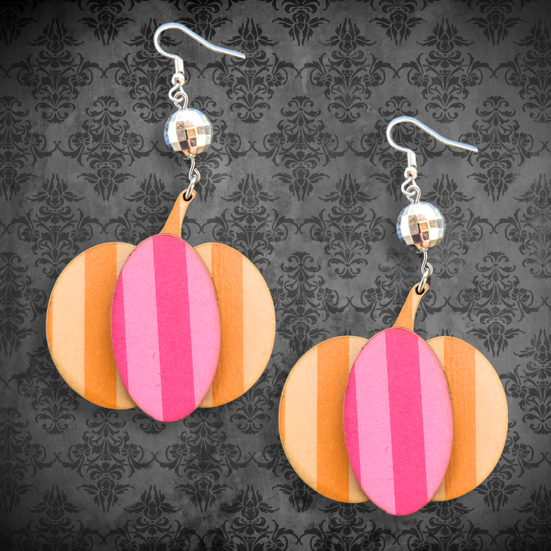 Hey Boo! Orange with Pink Pumpkin Earrings