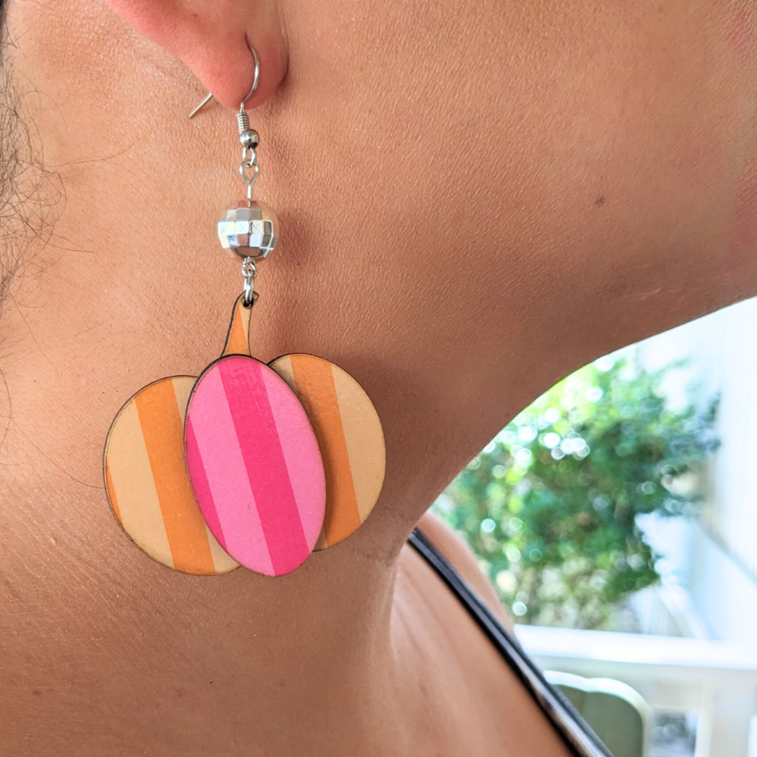 Hey Boo! Orange with Pink Pumpkin Earrings