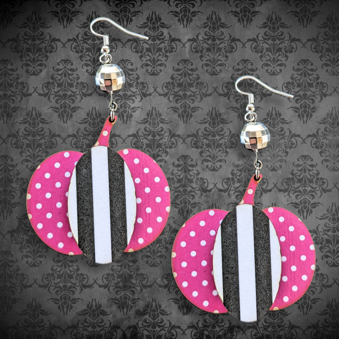 Hey Boo! Pink with Black/White Pumpkin Earrings