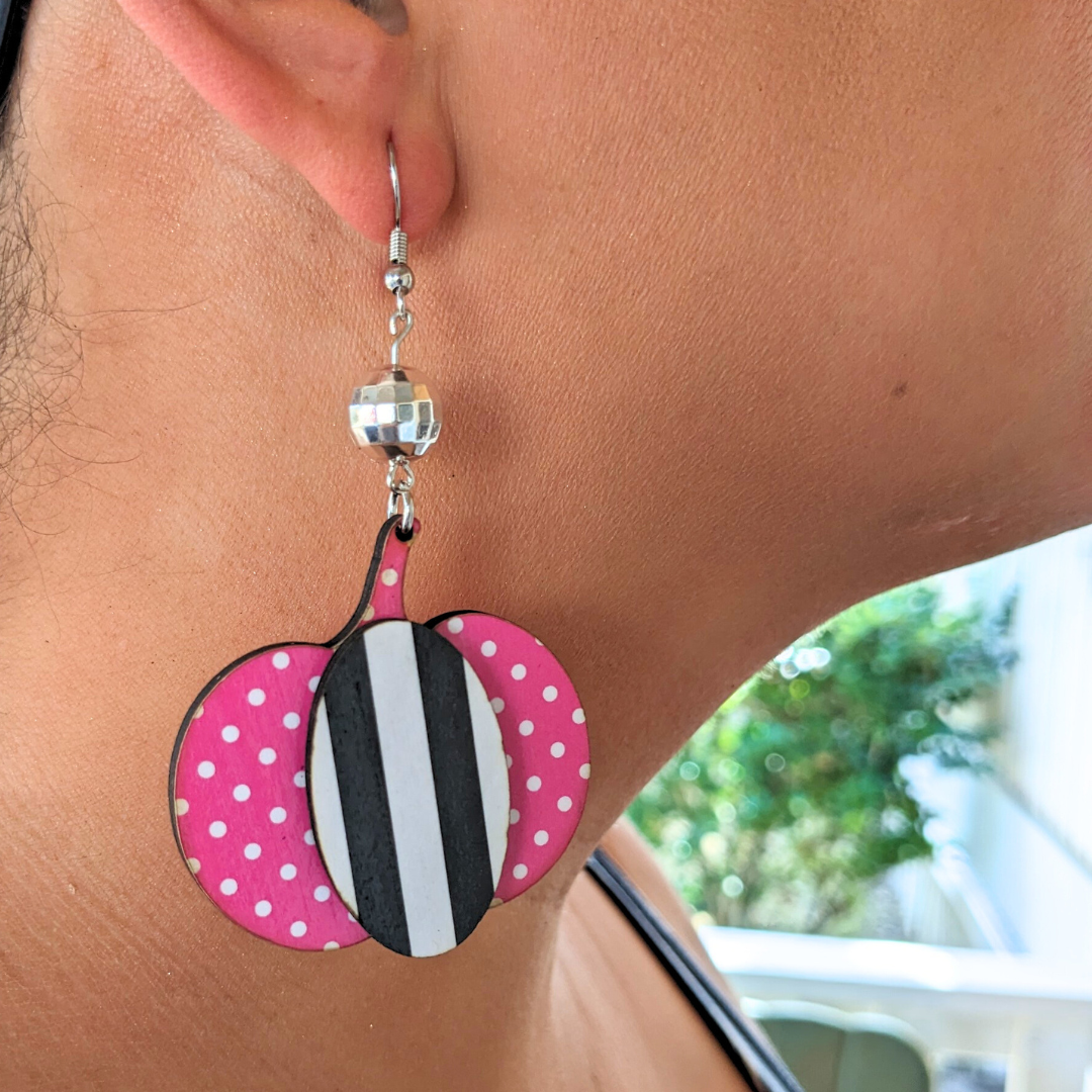 Hey Boo! Pink with Black/White Pumpkin Earrings