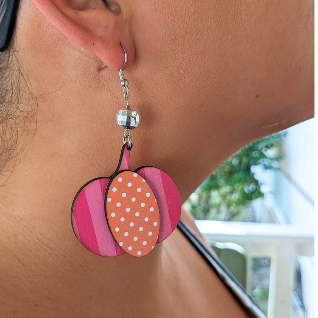 Hey Boo! Pink with Orange Pumpkin Earrings