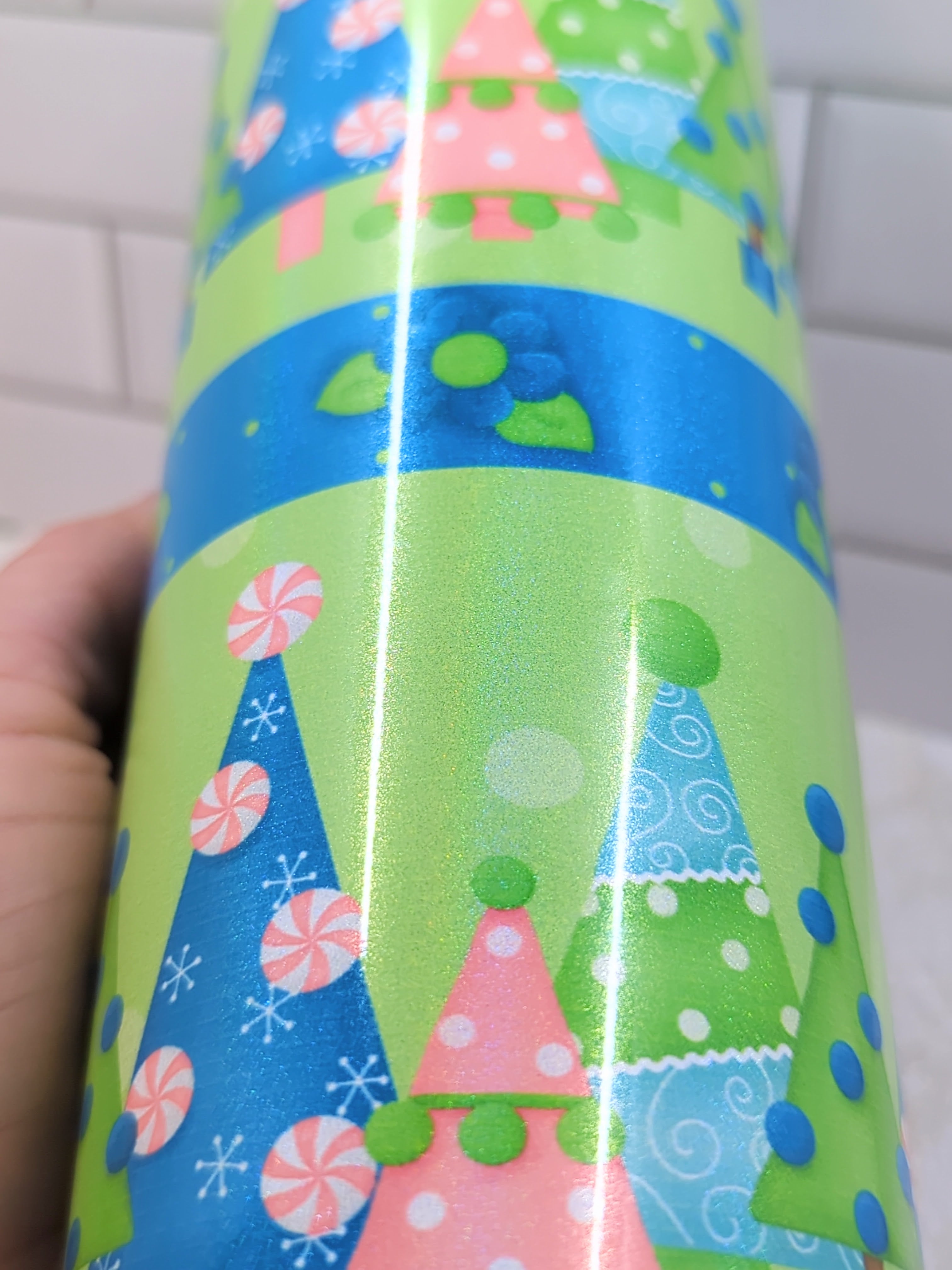 20 oz Whimsical Christmas Trees on a Glittered Sublimation Tumbler