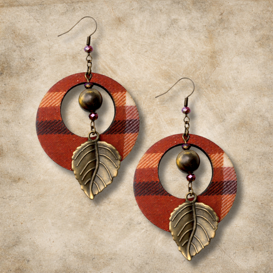 Autumn Woods Flannel Hoop Earrings