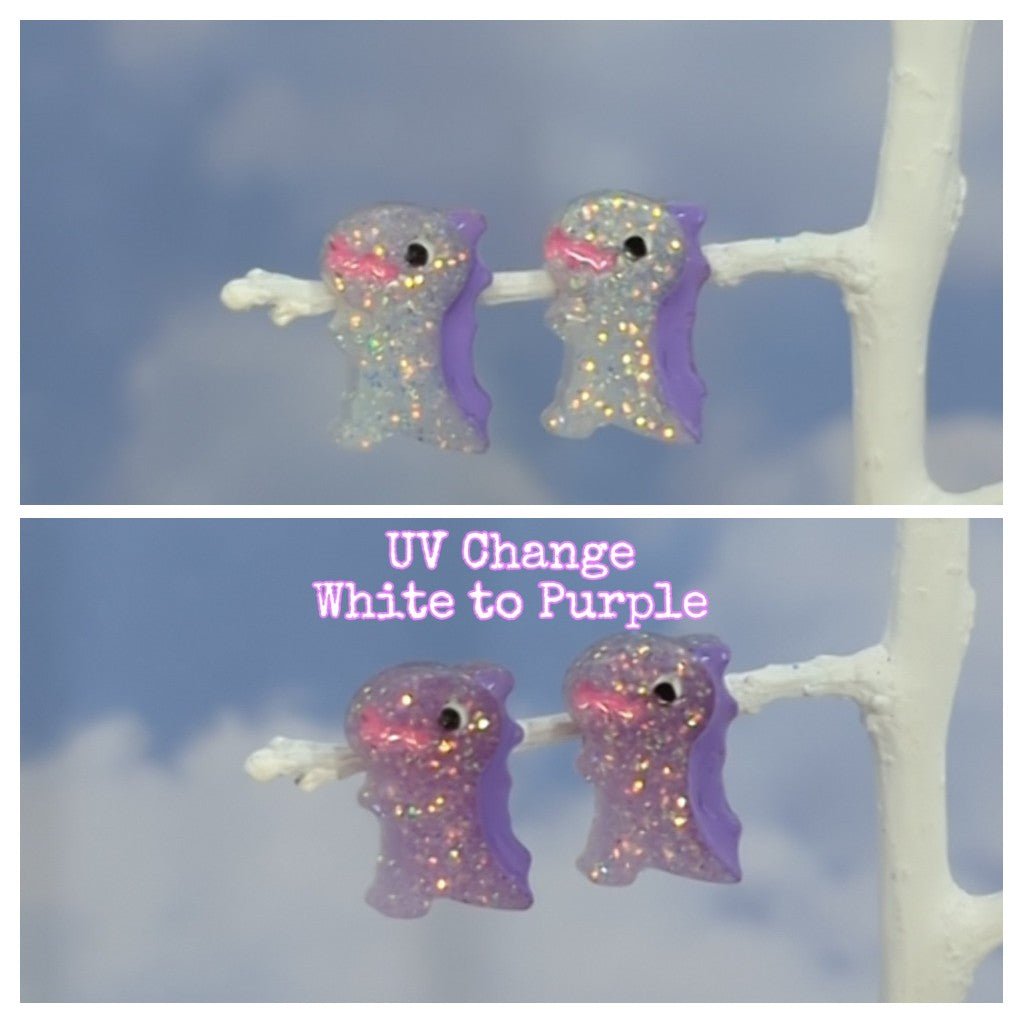 Dinosaur Stud Resin Earrings (Purple UV Change w/ Purple Spine)