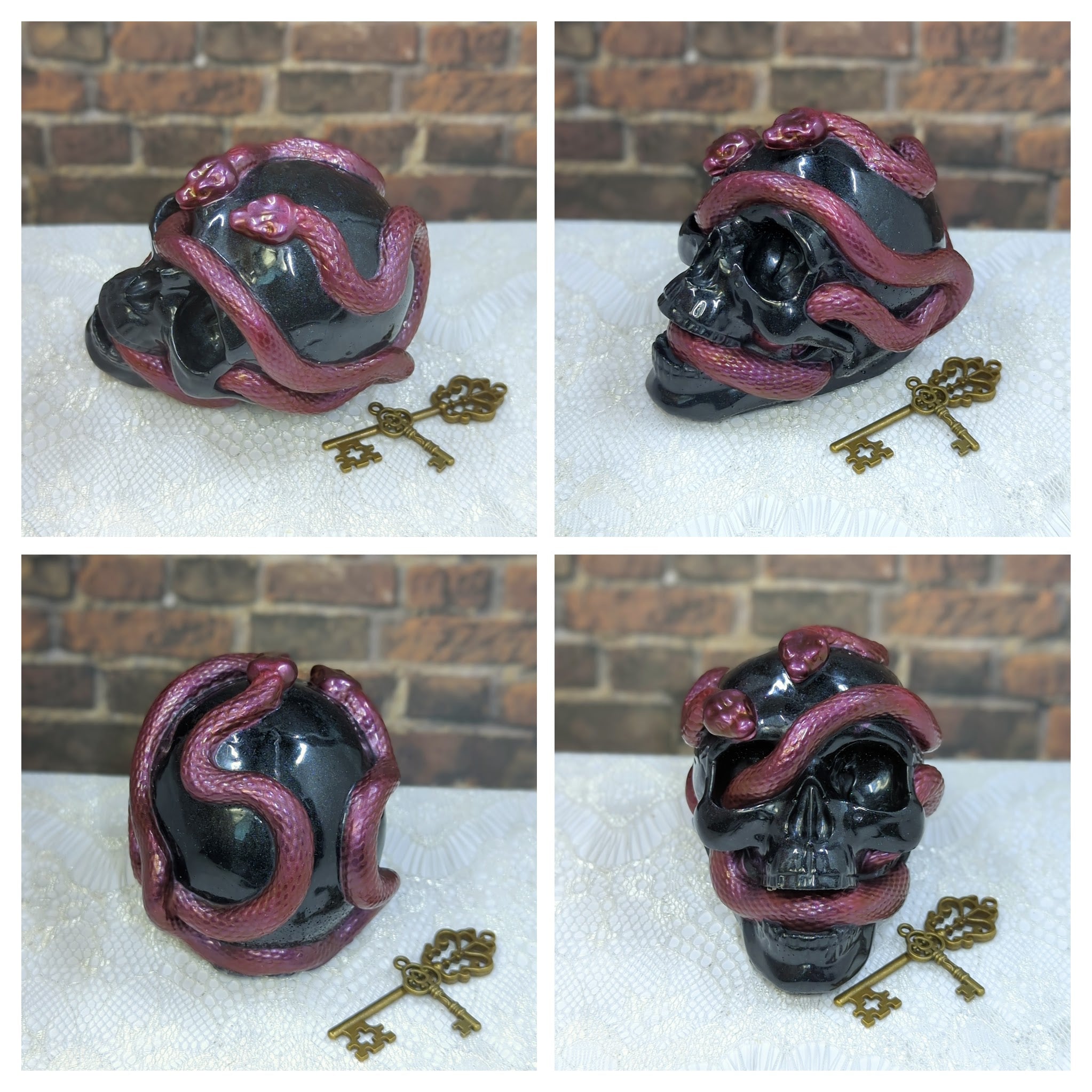Skull with Snakes Resin Decor (Maroon/Black)