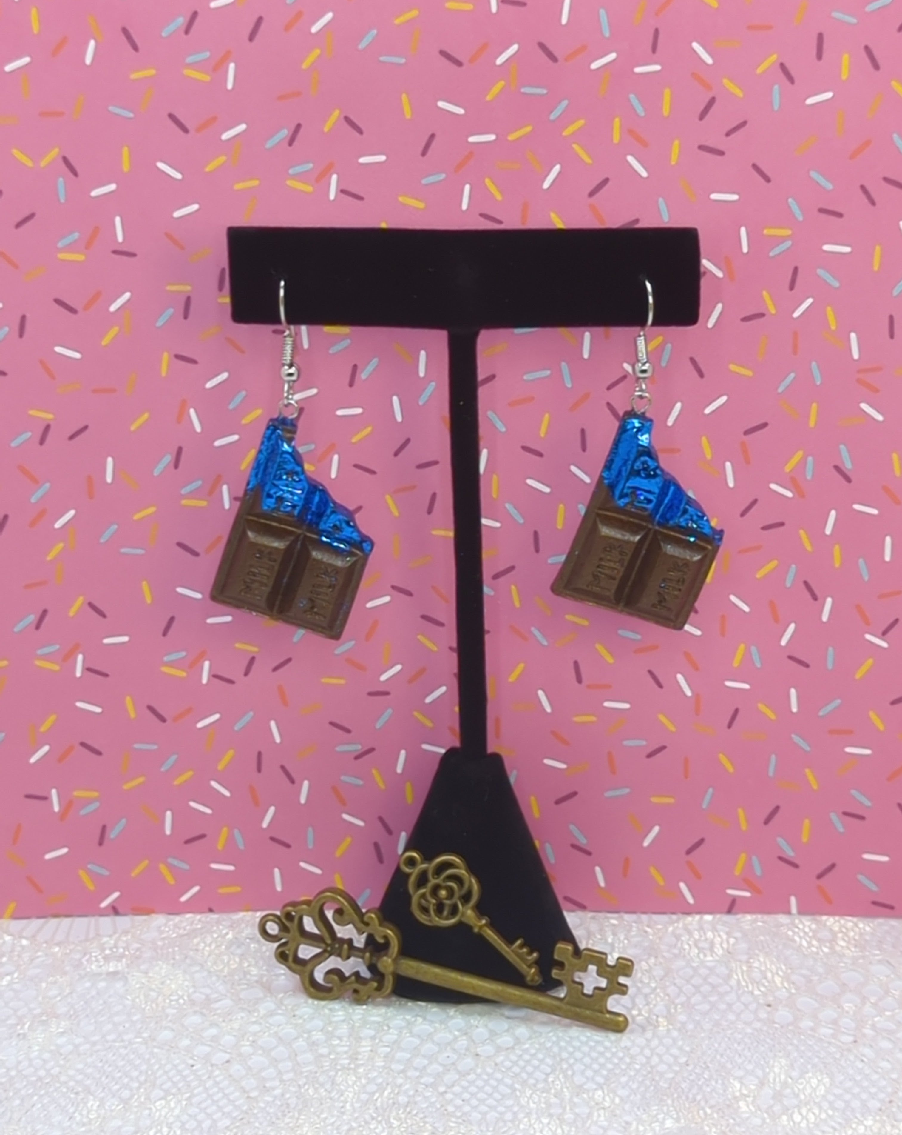 Chocolate Bar Resin Earrings (Silver Plated Hooks)