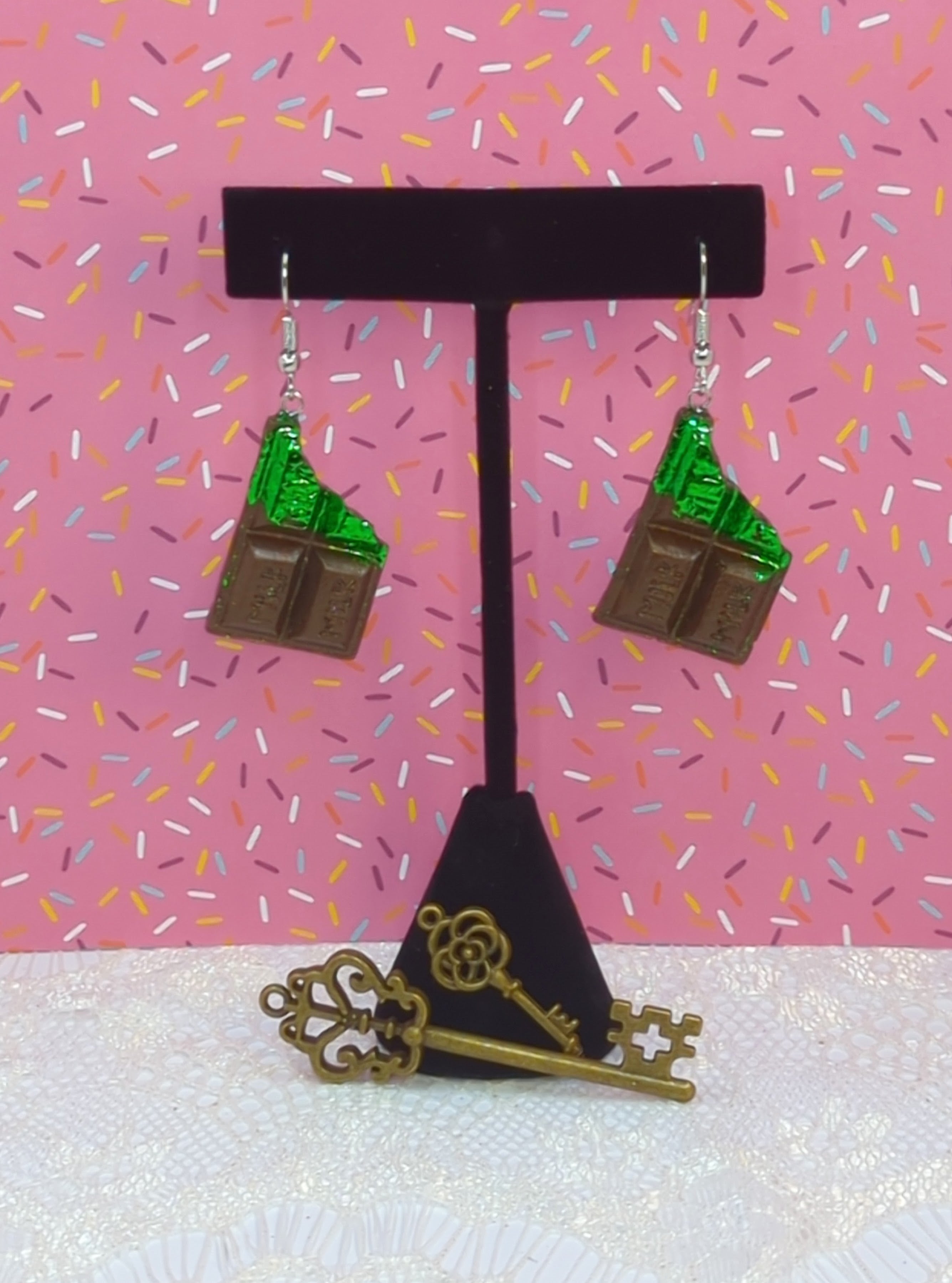 Chocolate Bar Resin Earrings (Silver Plated Hooks)