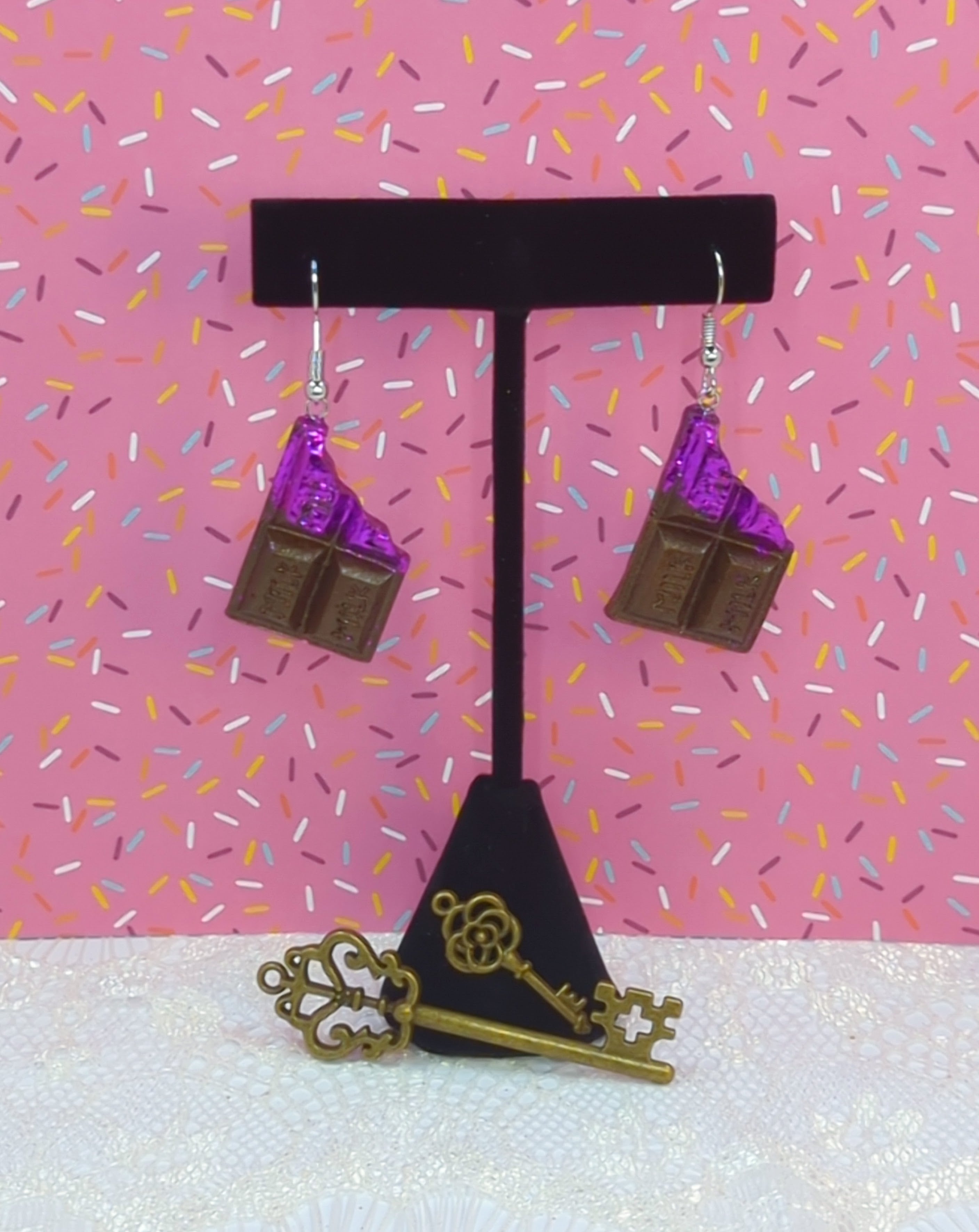 Chocolate Bar Resin Earrings (Silver Plated Hooks)