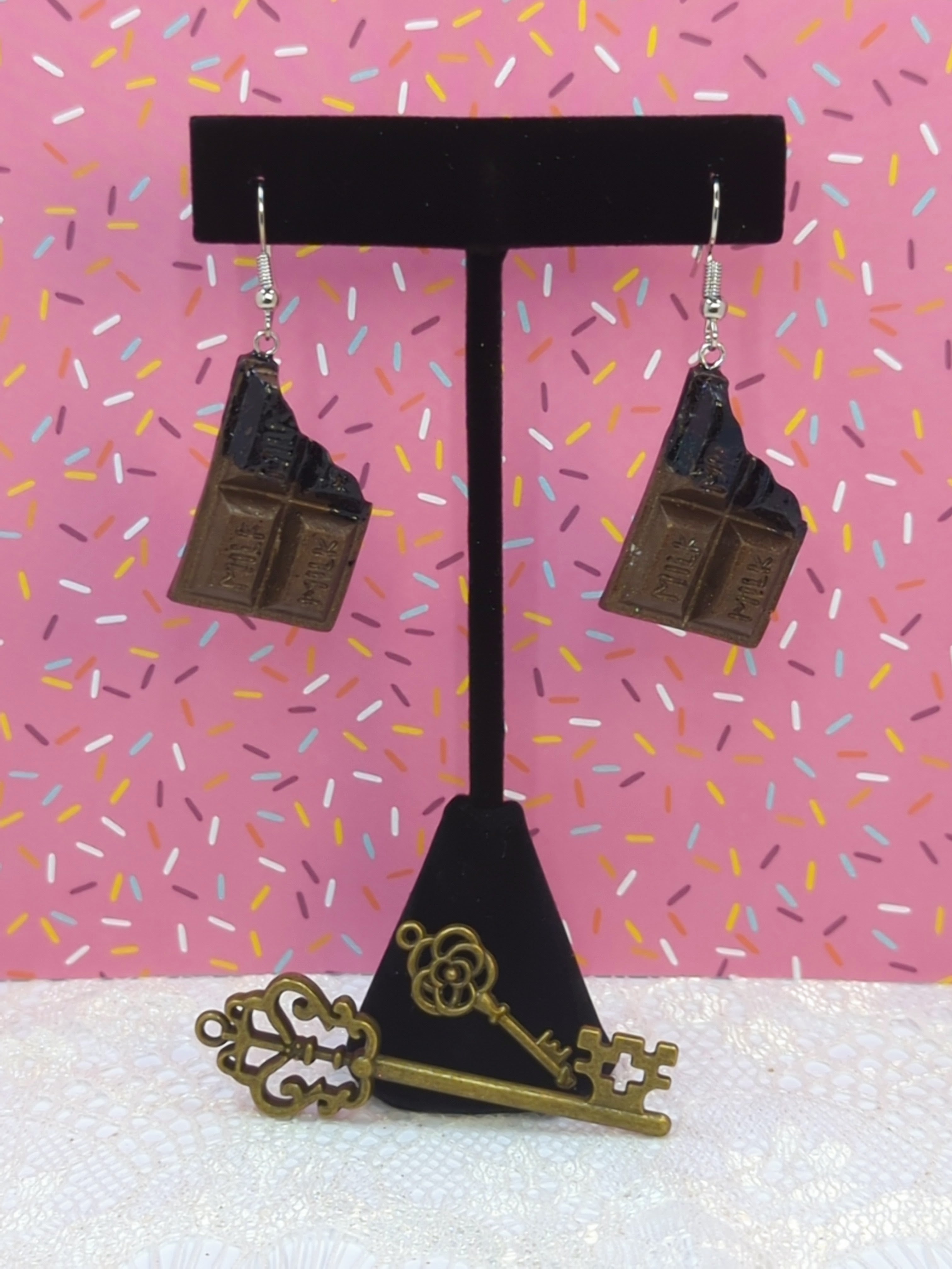 Chocolate Bar Resin Earrings (Silver Plated Hooks)