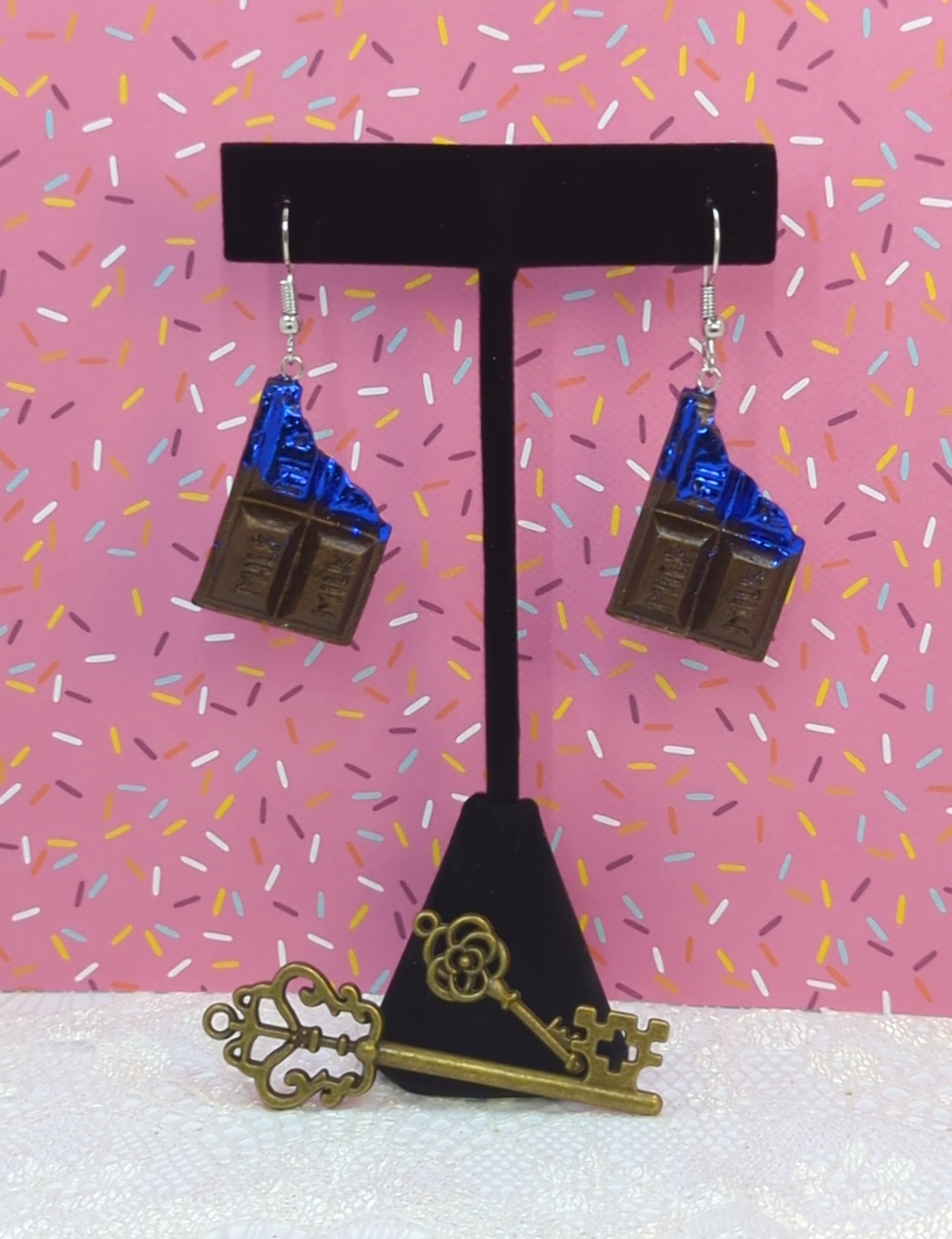 Chocolate Bar Resin Earrings (Silver Plated Hooks)