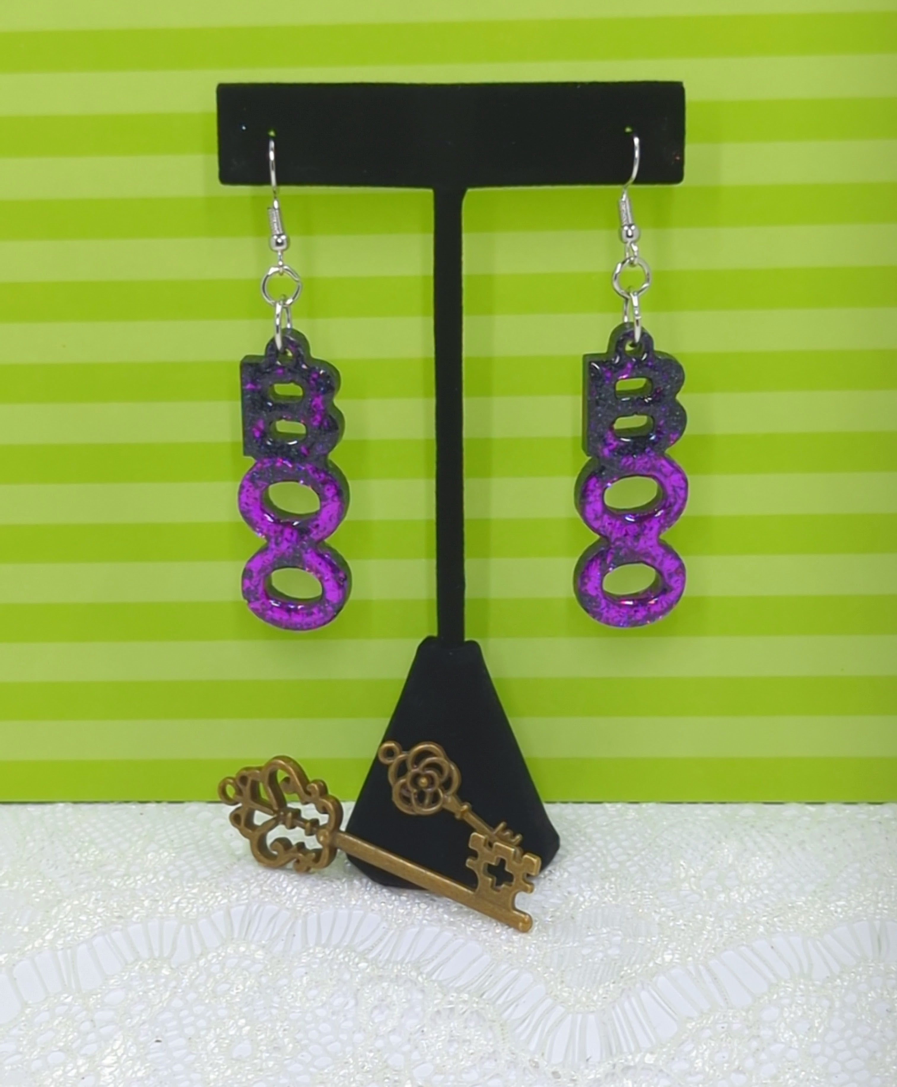 BOO Resin Earrings (Black/Purple)