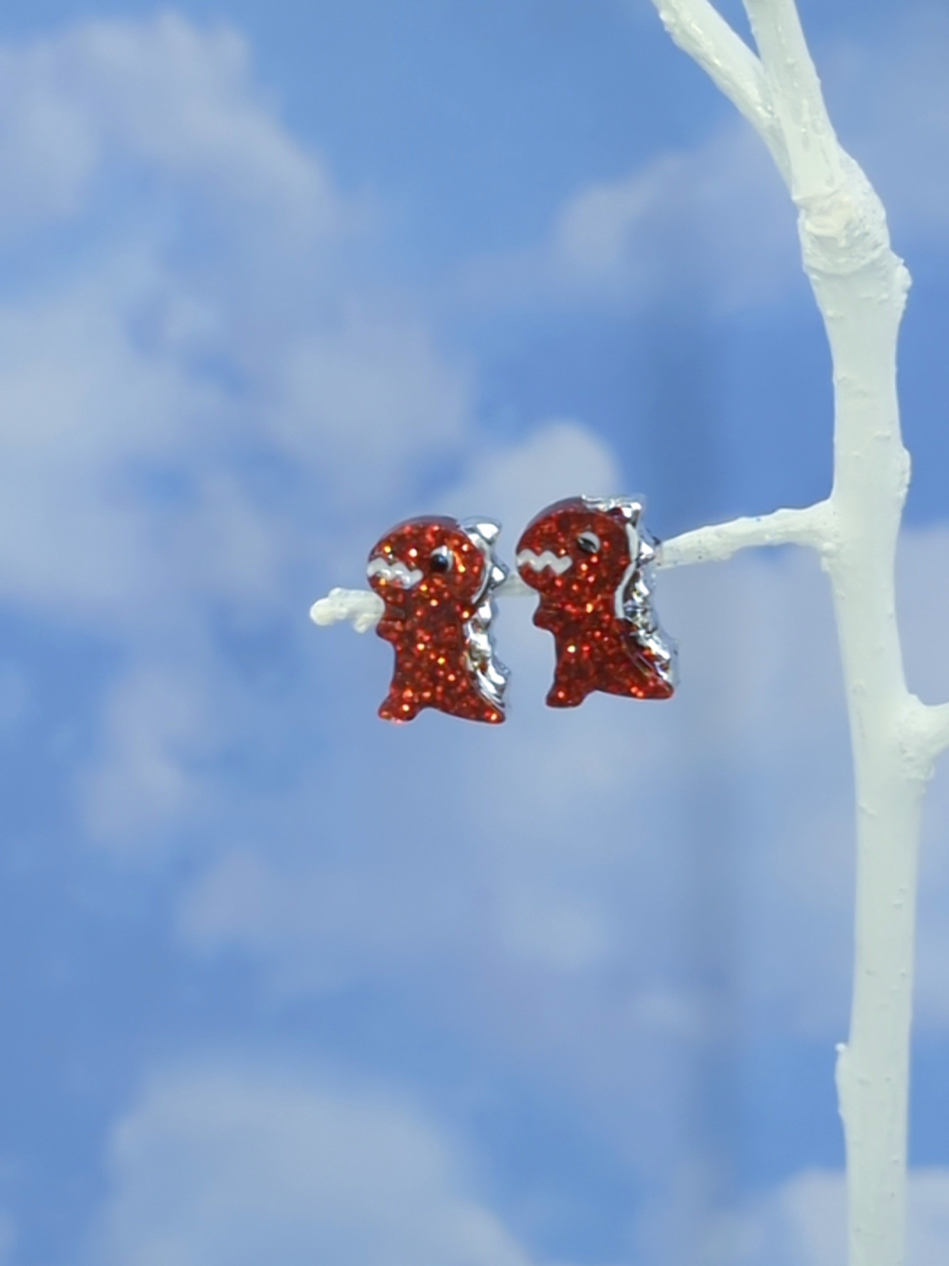 Dinosaur Stud Resin Earrings (Burnt Orange w/ Silver Spine)