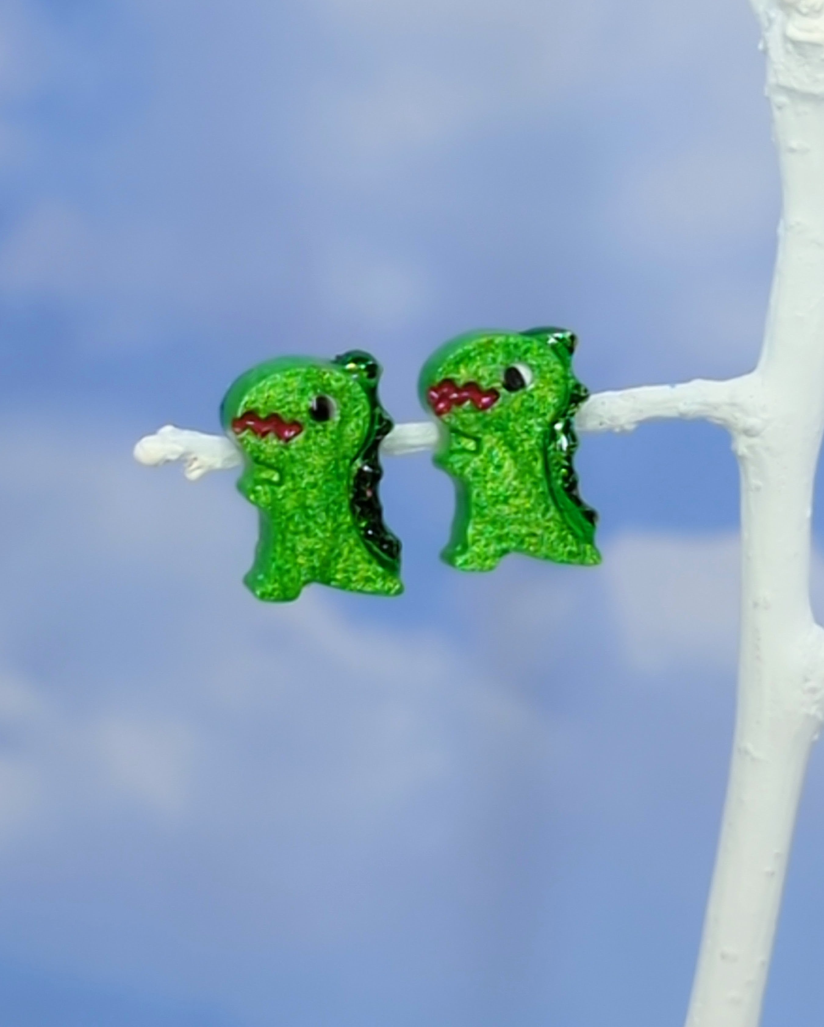 Dinosaur Stud Resin Earrings (Lime Green w/ Green Spine)