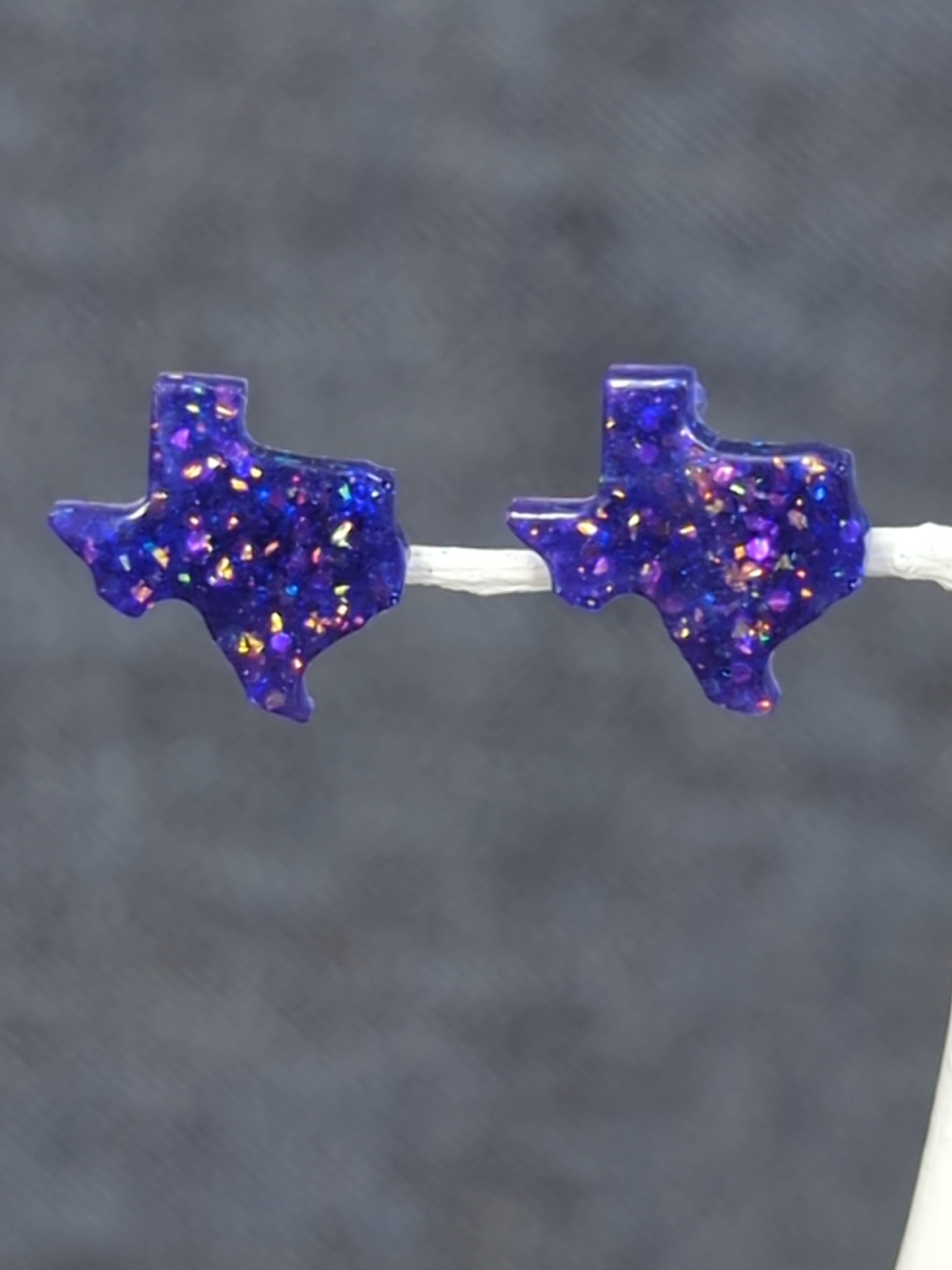 Texas Stud Resin Earrings (Purple Mixed Glitter)