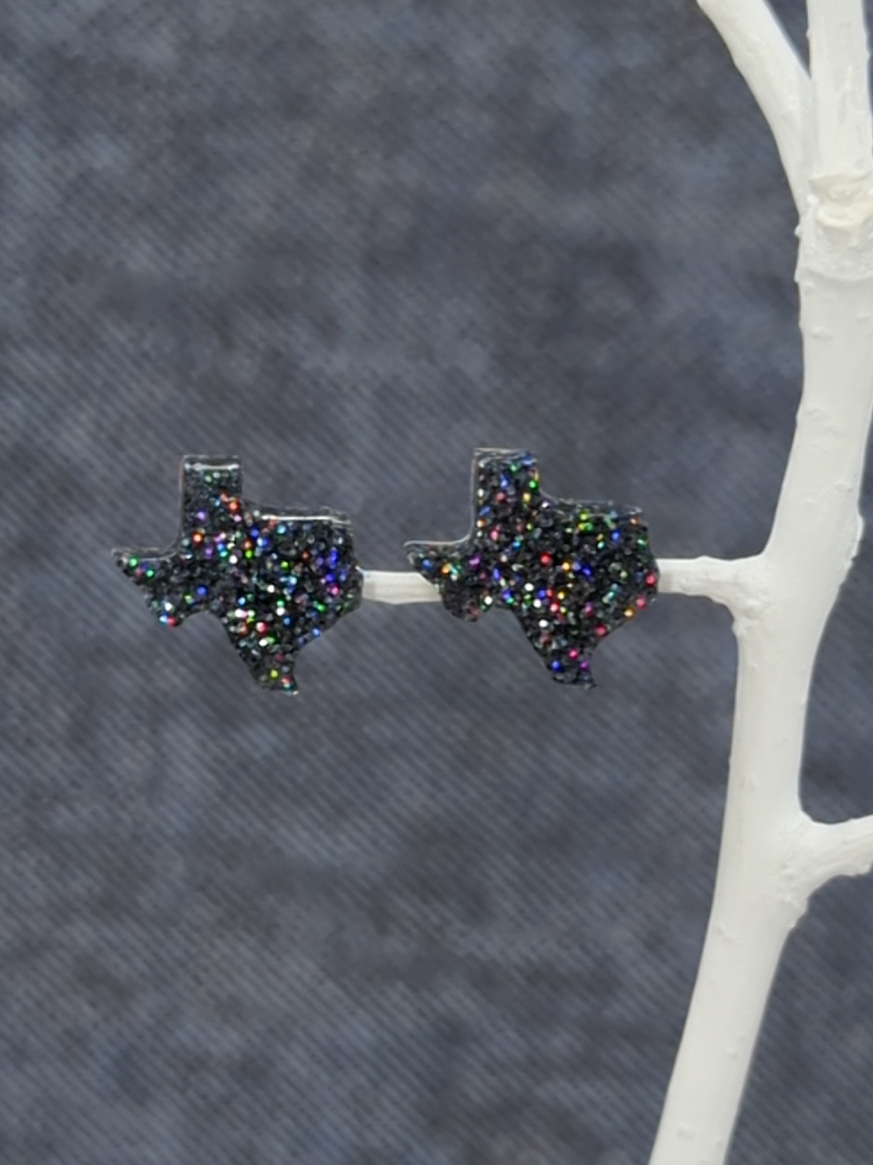 Texas Stud Resin Earrings (Black Holo Glitter)