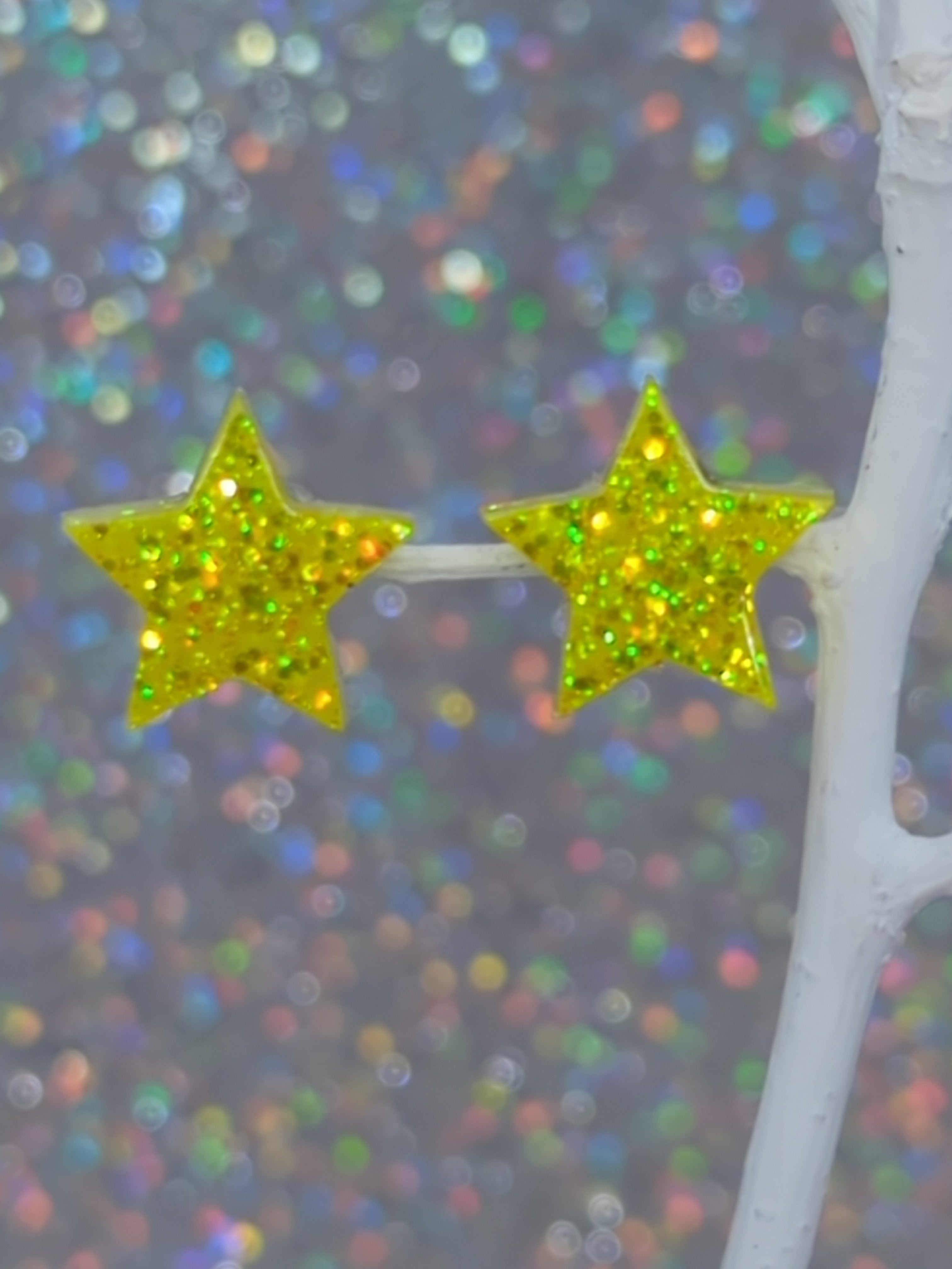 Star Stud Resin Earrings (Yellow Glitter)
