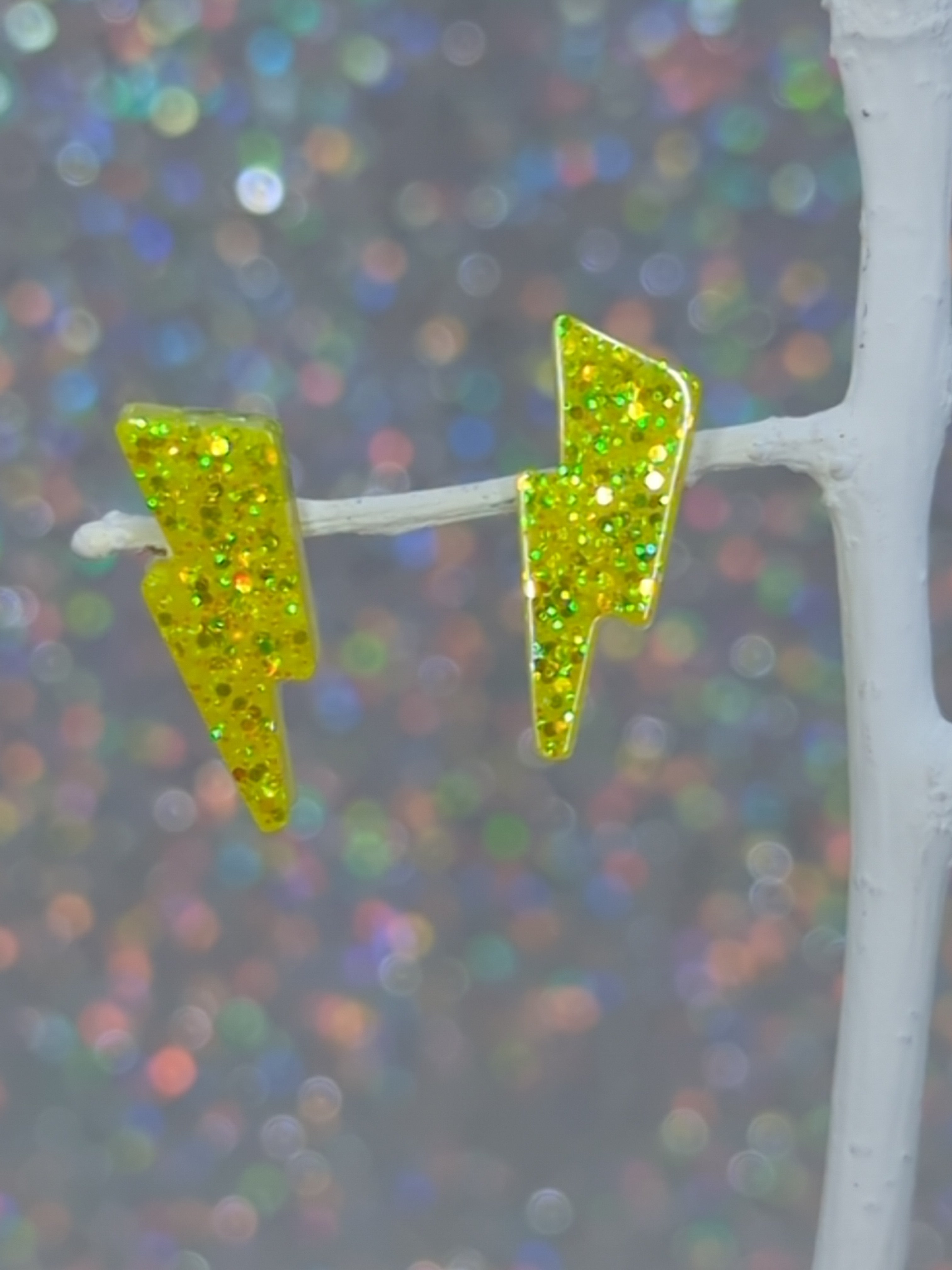 Lightning Bolt Stud Resin Earrings (Yellow)