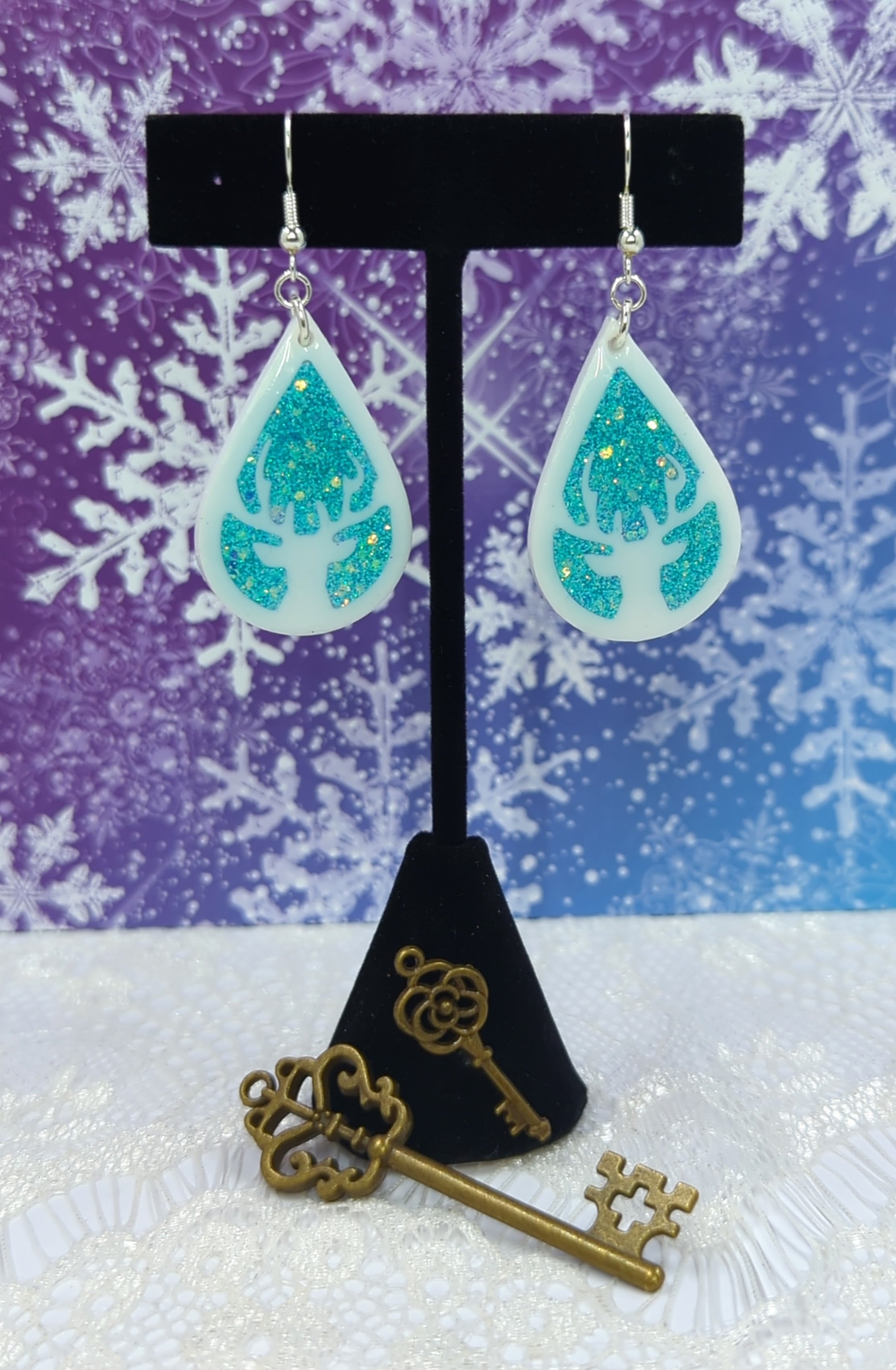 Reindeer Silhouette Face Teardrop Resin Earrings