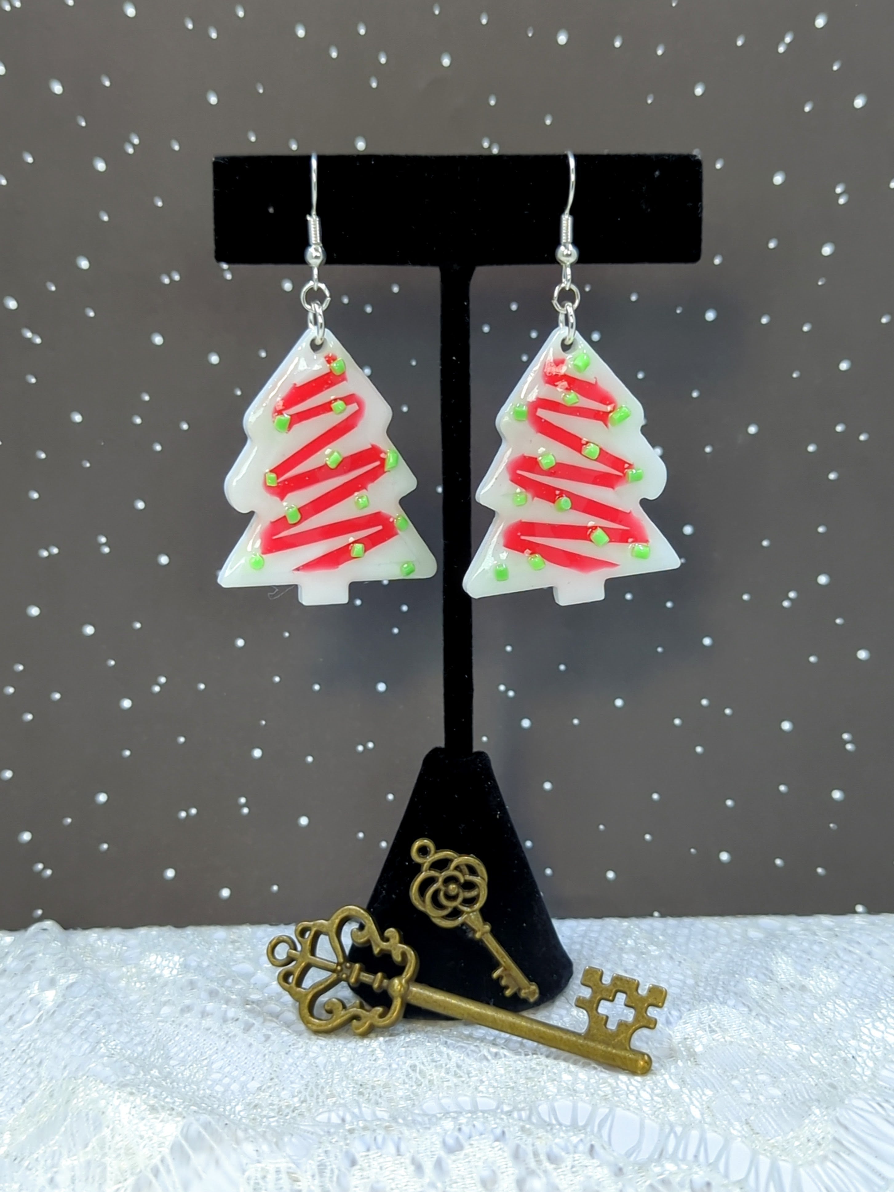 Snack Cake Inspired Christmas Tree Resin Earrings