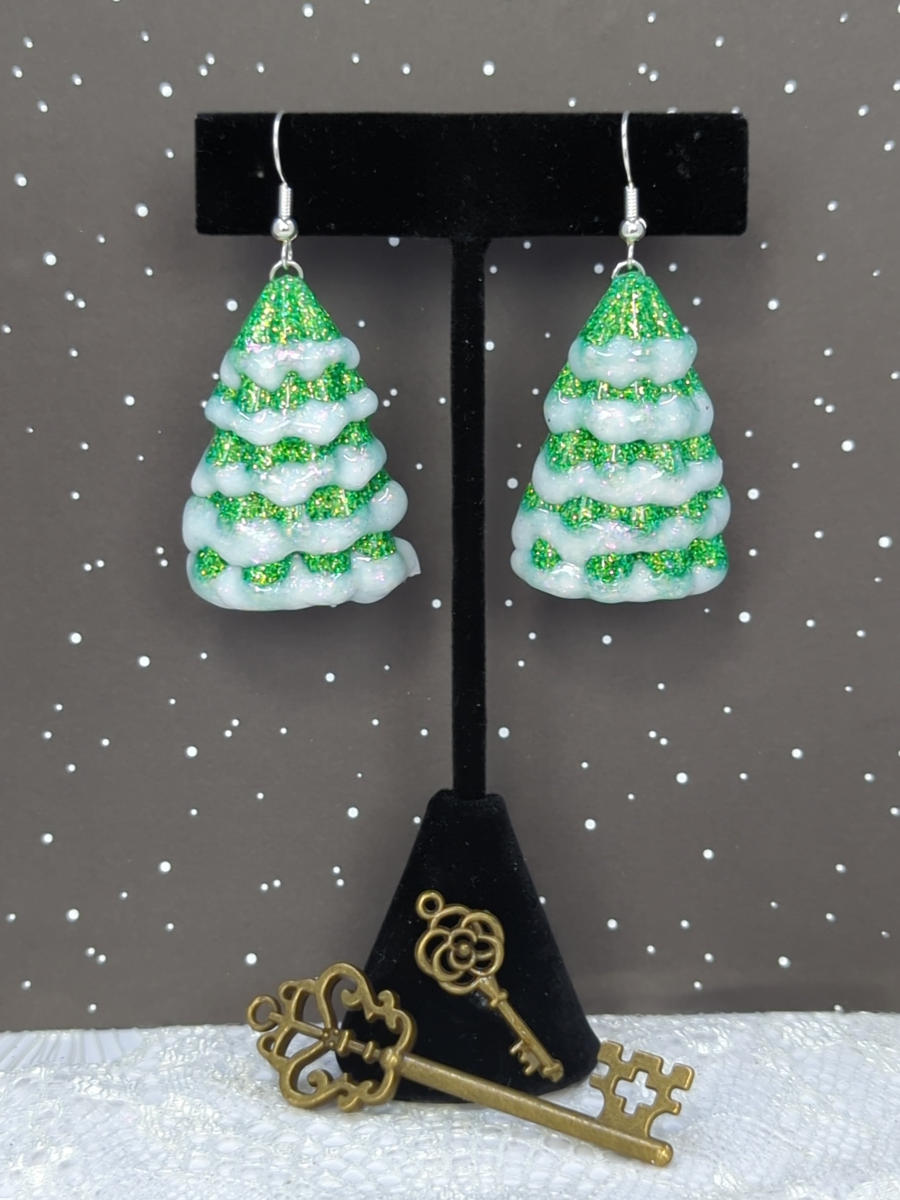 Snow Tipped Christmas Tree Resin Earrings (Light Green)