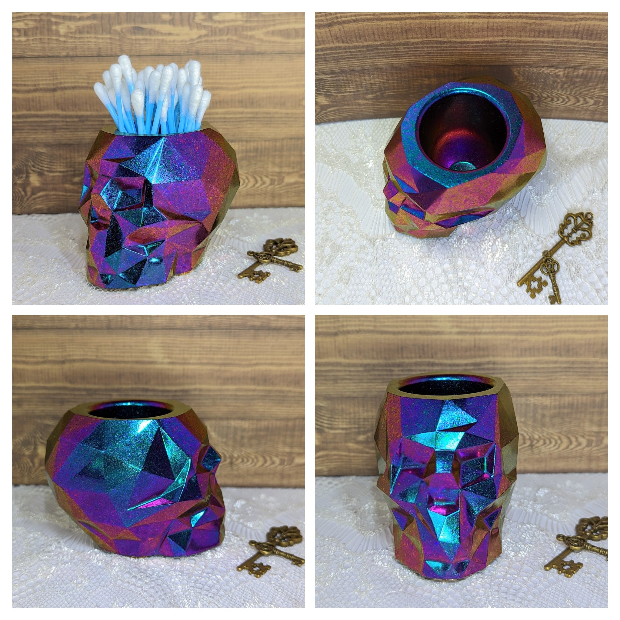 Geometric Skull Resin Container (Blue/Green/Purple Shifting)
