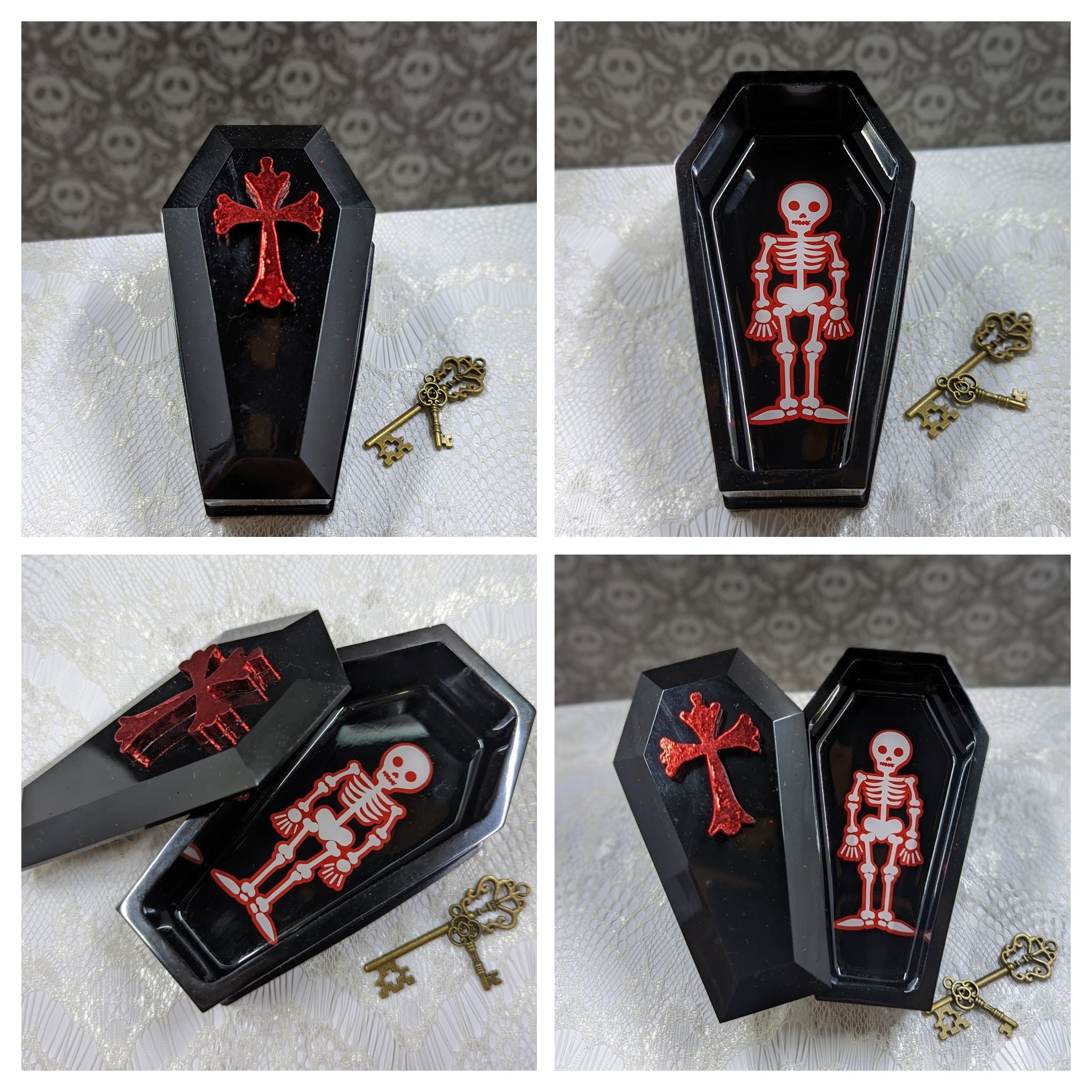 Coffin Resin Container with Lid (Black/Red)