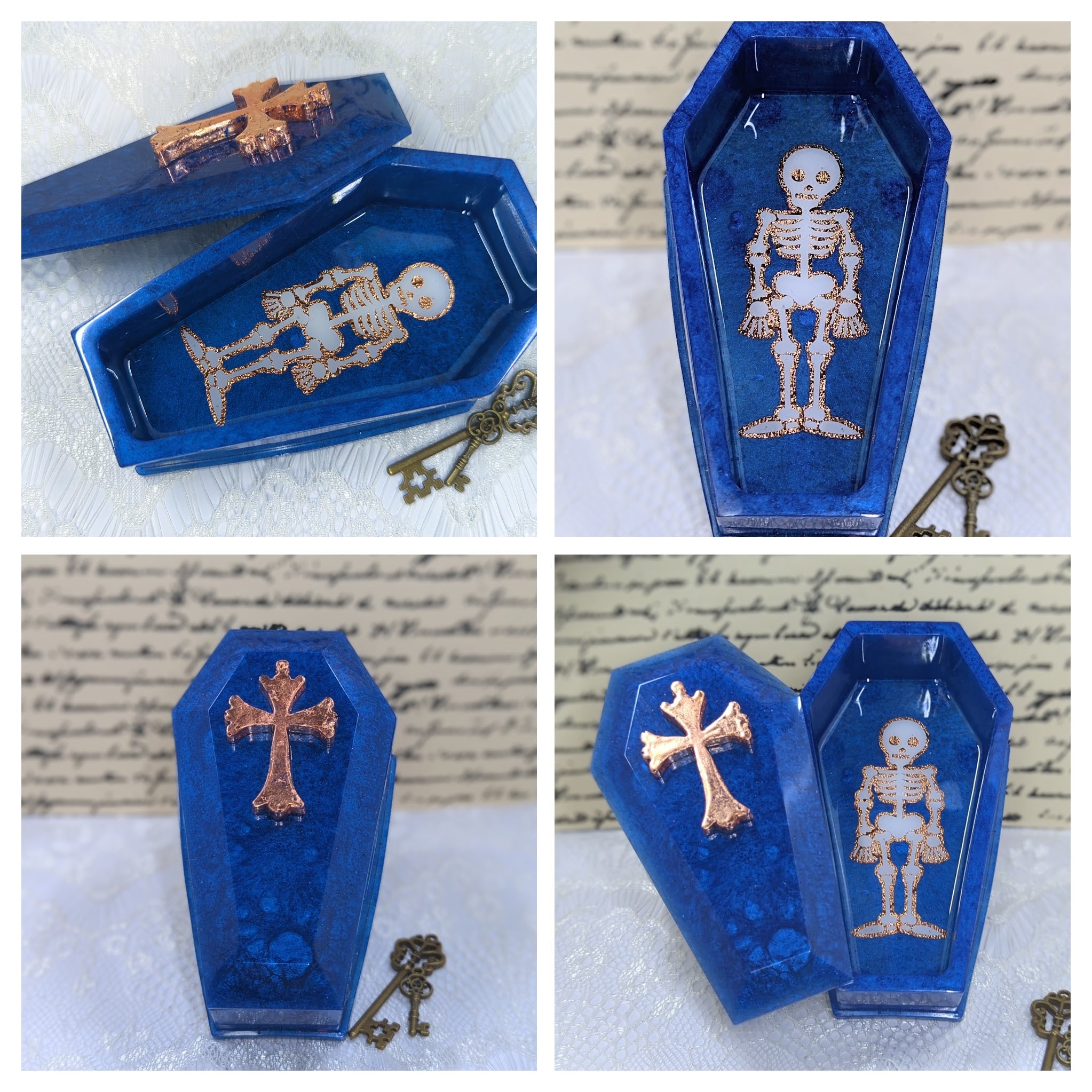 Coffin Resin Container with Lid (Blue/Rose Gold)