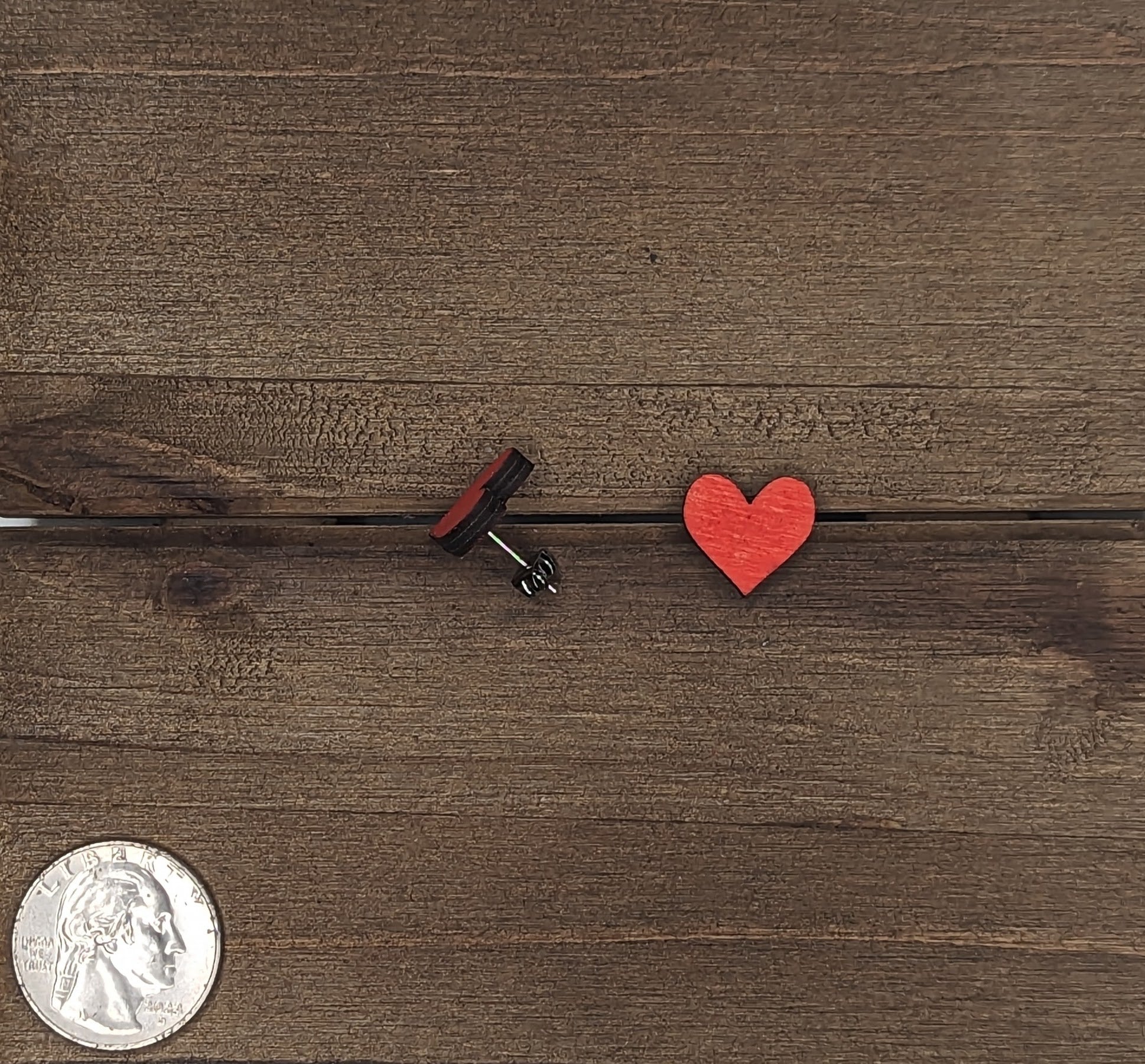 Small Heart Wood Stud Earrings