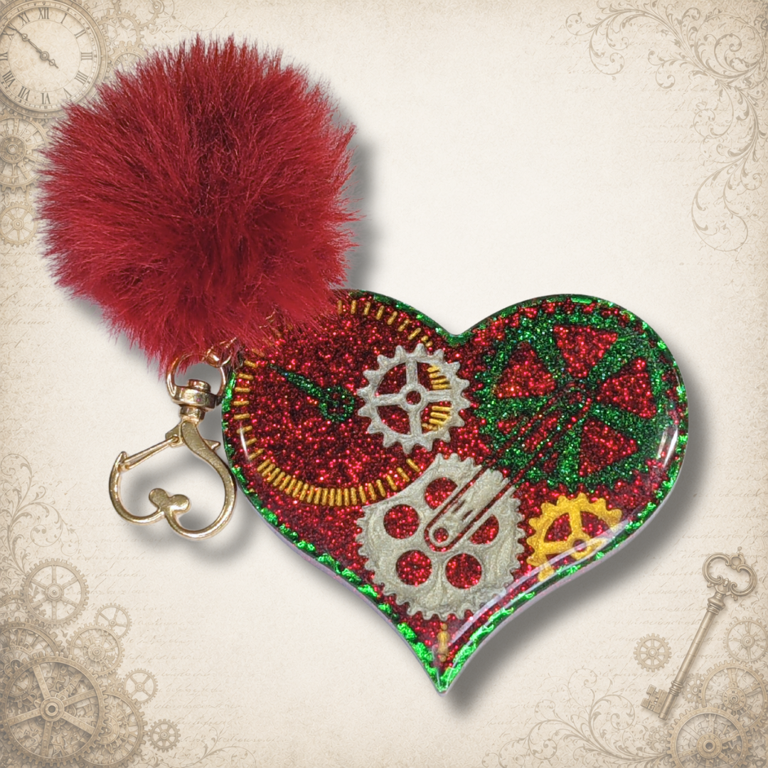 Merry Gearmas Steampunk Heart Keychain