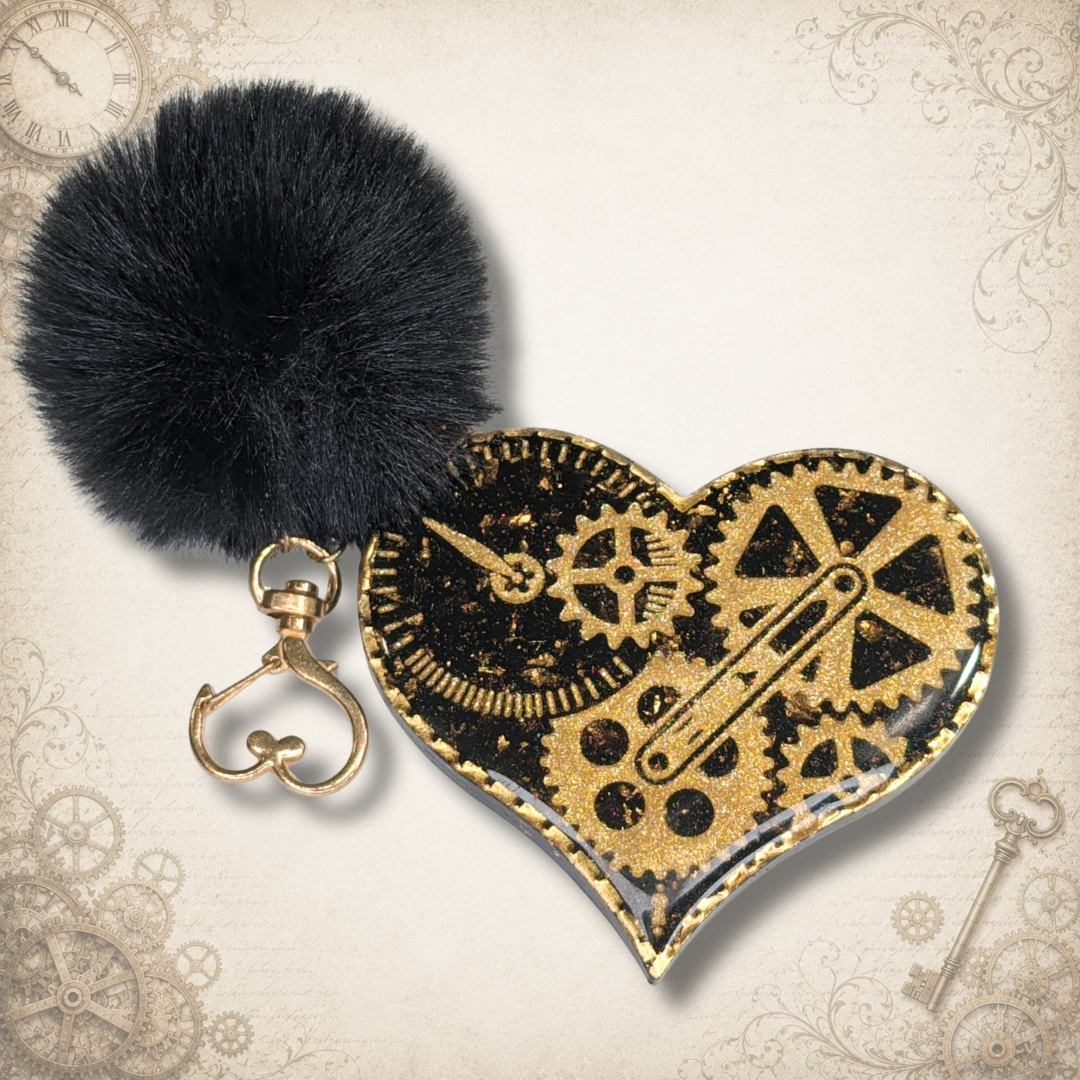 Stroke of Midnight Steampunk Heart Keychain