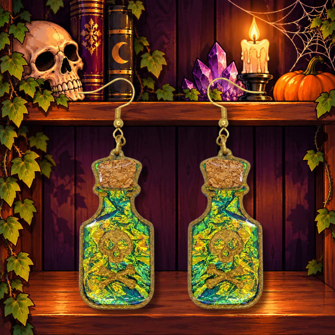 Emerald Elixer (Potion Bottle Earrings)