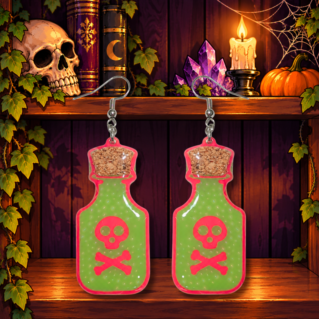 Radioactive Refreshment (Potion Bottle Earrings)