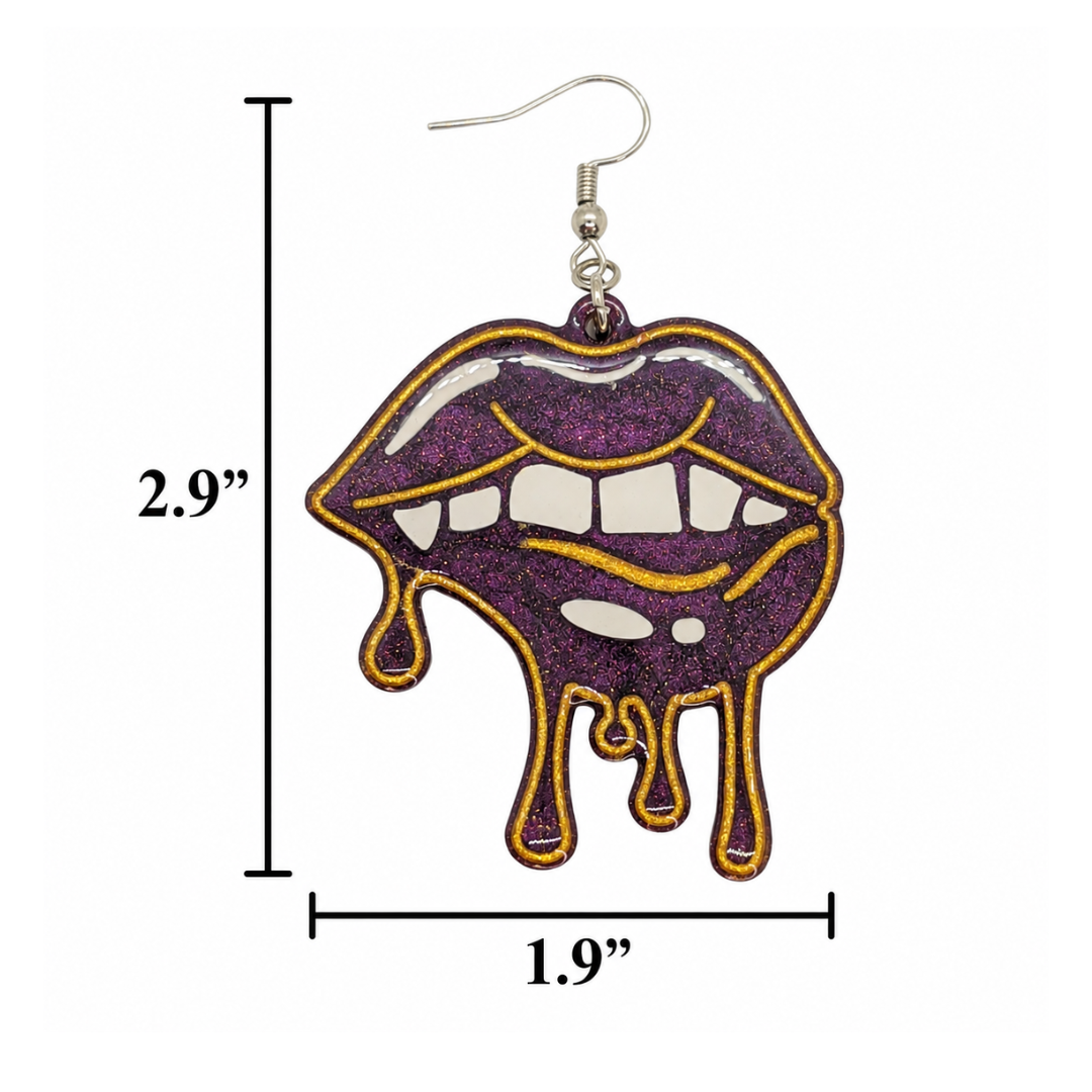 Kiss & Crown (Dripping Lips Earrings)