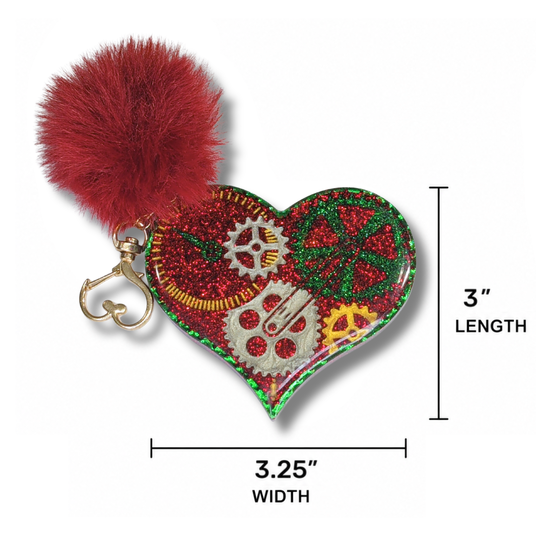 Merry Gearmas Steampunk Heart Keychain